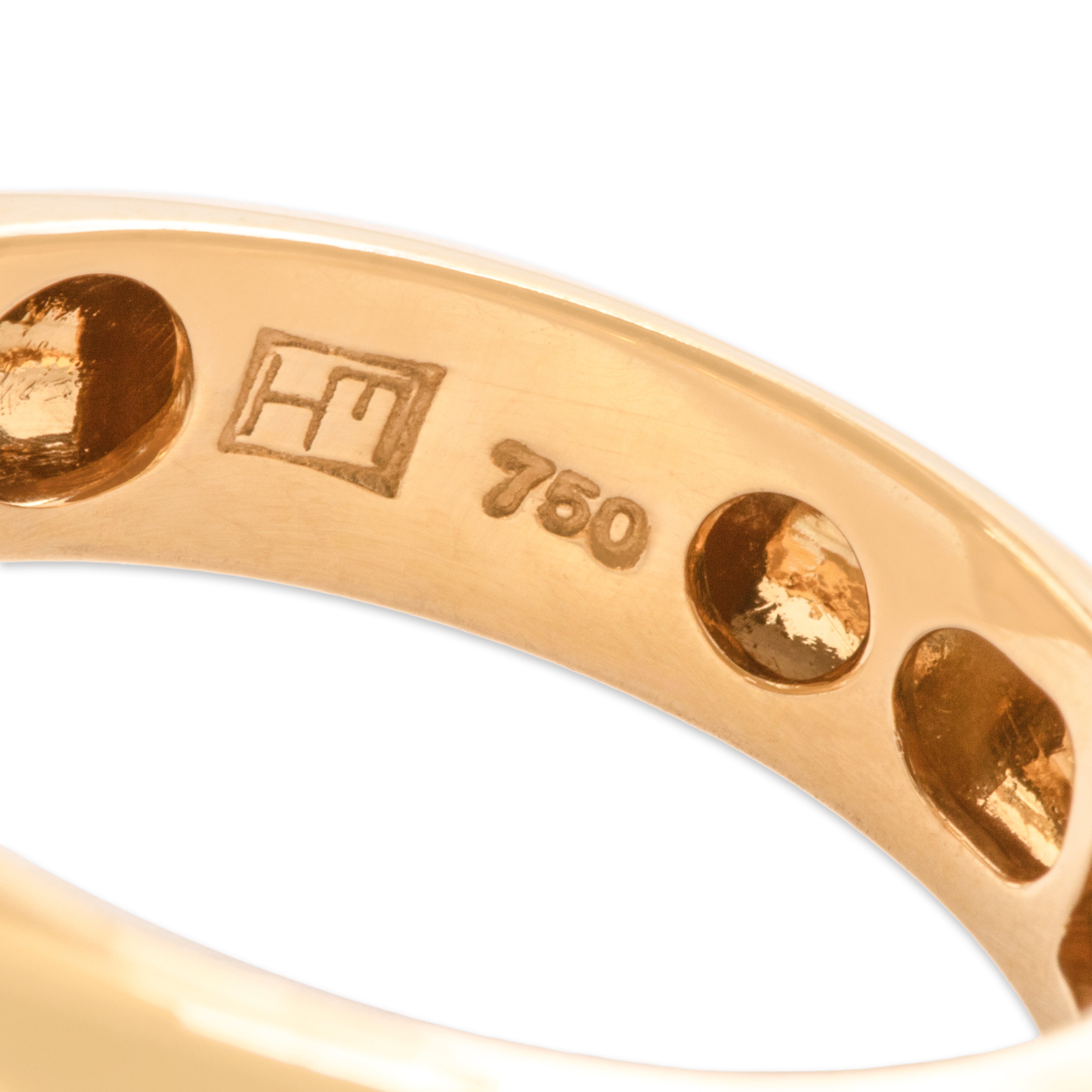 Vintage 18k Yellow Gold Pearl Diamond Sparkling Cushion Orbital Halo Ring - Hallmark view