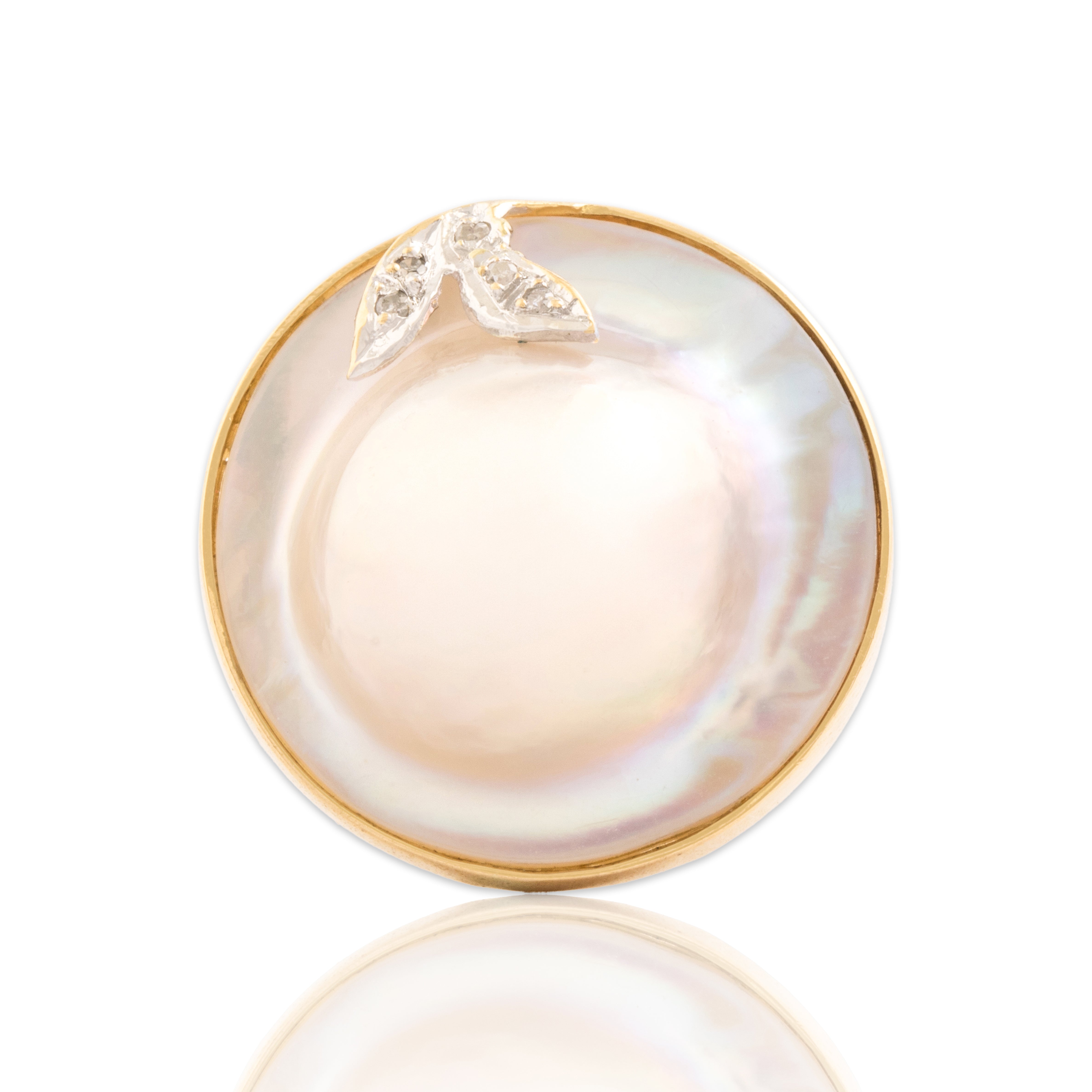 Vintage 14k Yellow & White Gold Diamond Mabe Pearl Magnificent Glowing Statement Ring - Close-up view