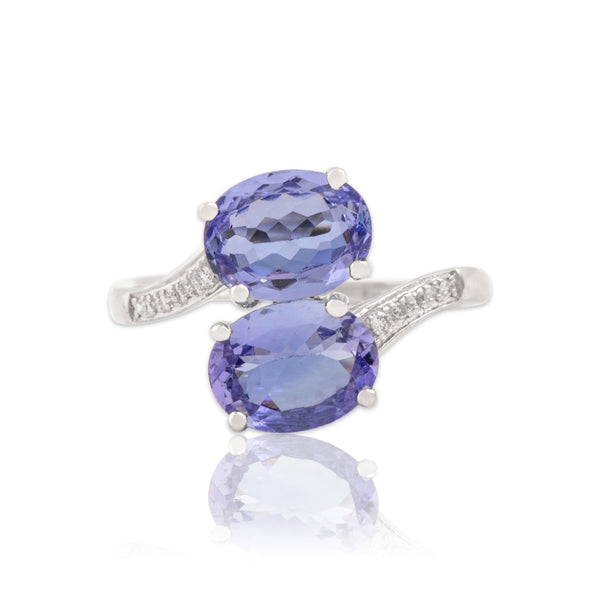 Vintage 14k White Gold 1.9cttw Tanzanite Diamond Glowing Bypass Duo Ring 5.00