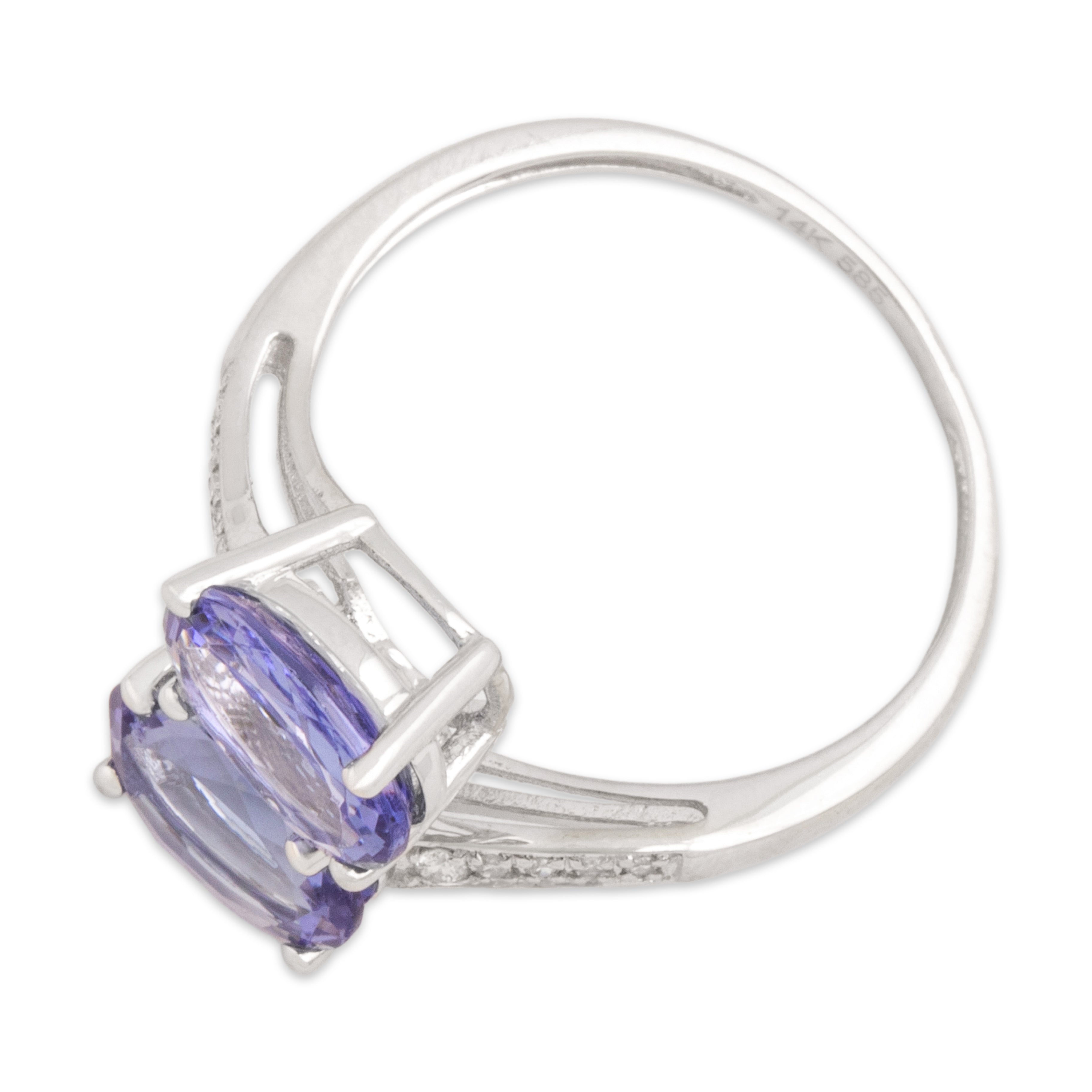 Vintage 14k White Gold 1.9cttw Tanzanite Diamond Glowing Bypass Duo Ring - Overall view