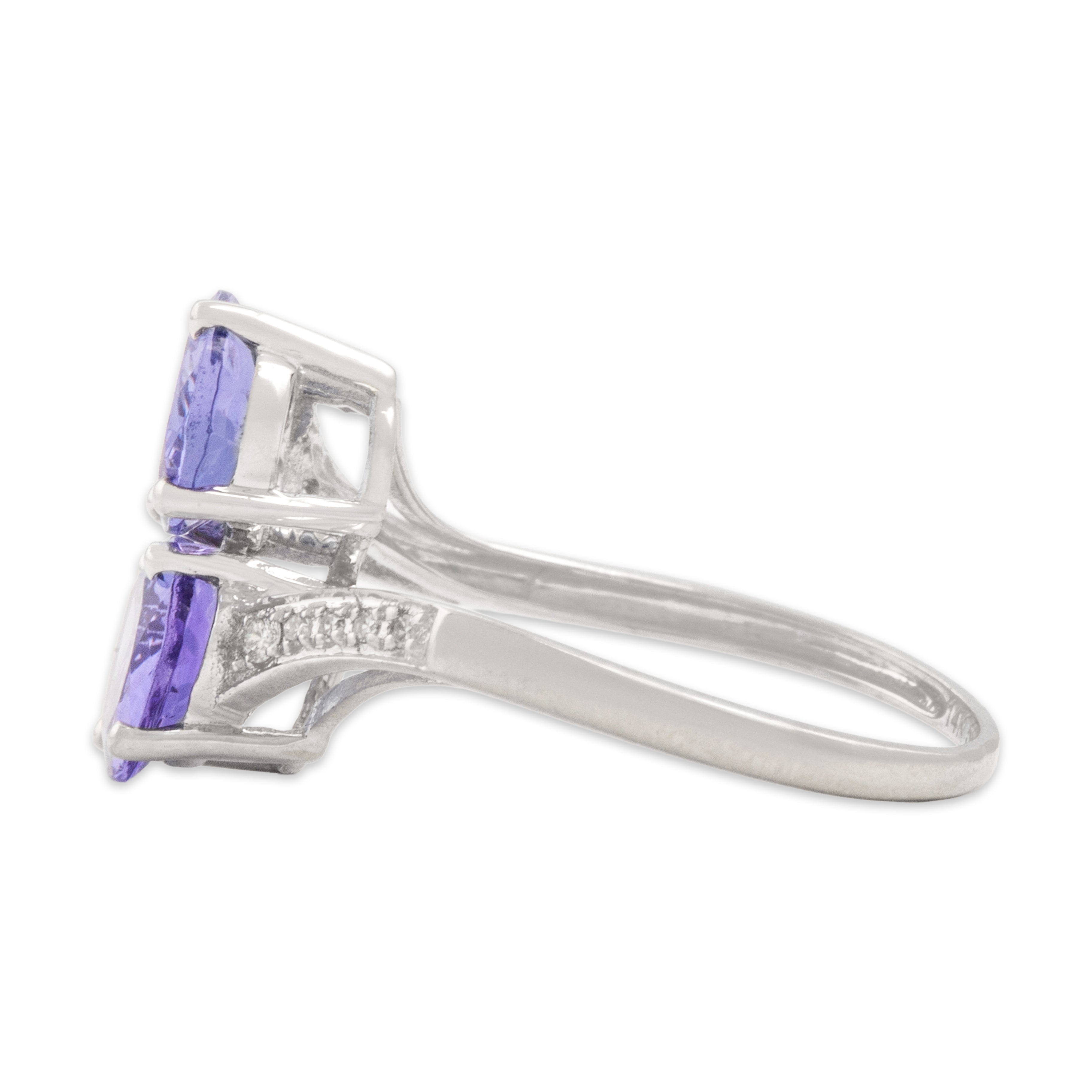 Vintage 14k White Gold 1.9cttw Tanzanite Diamond Glowing Bypass Duo Ring - Side view