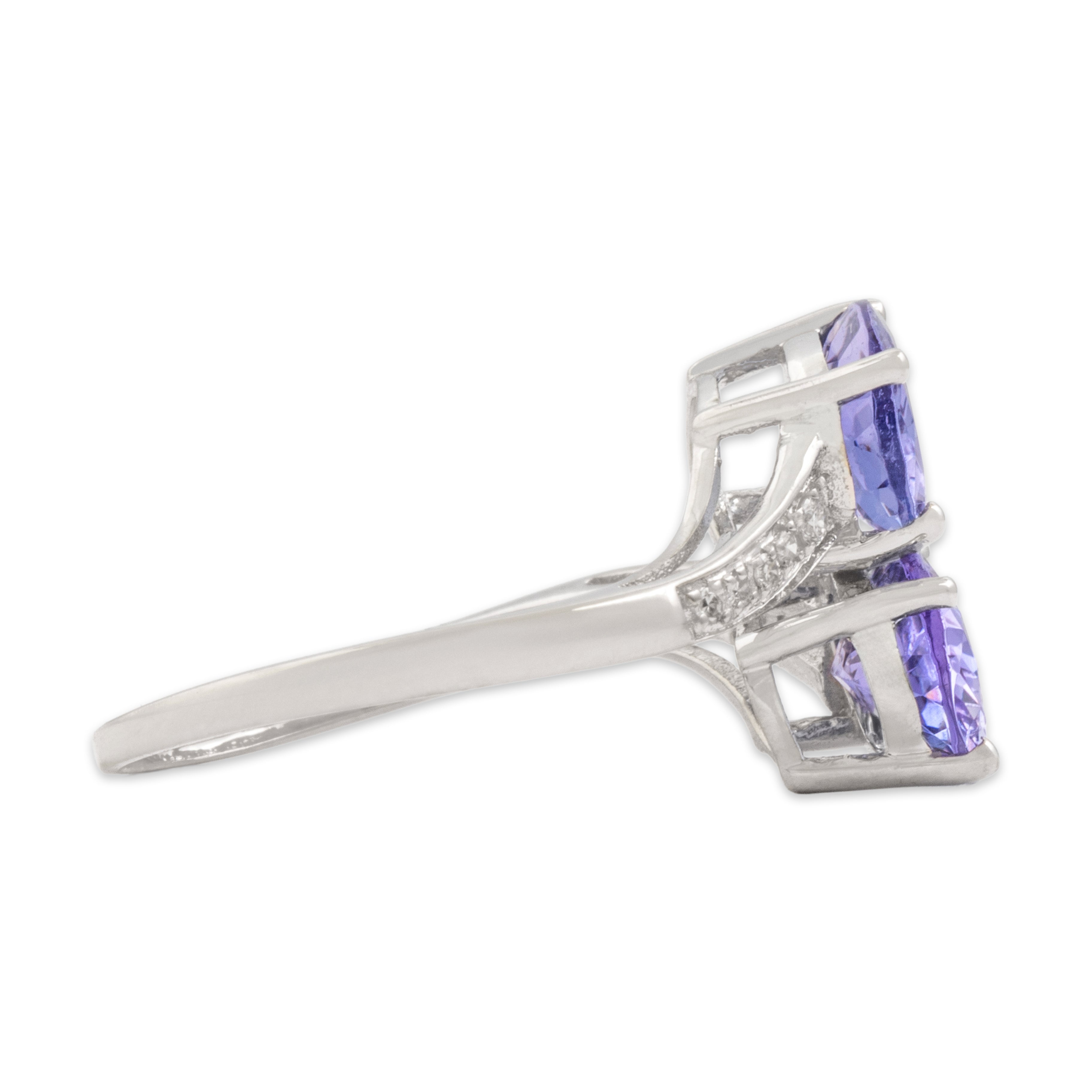 Vintage 14k White Gold 1.9cttw Tanzanite Diamond Glowing Bypass Duo Ring - Side view