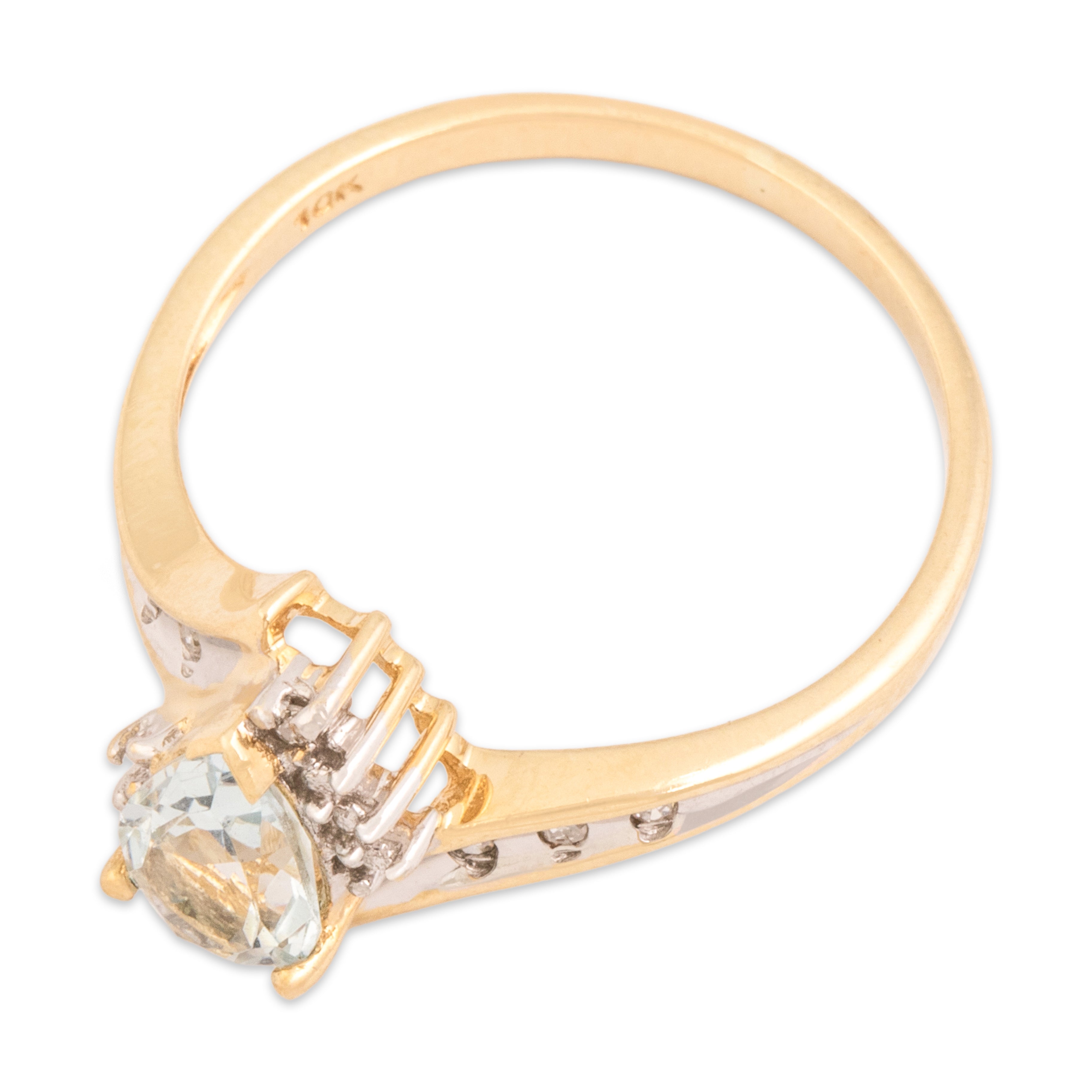 Vintage 10k White & Yellow Gold .65ct Aquamarine Diamond Delicate Pear Bypass Ring - Overall view