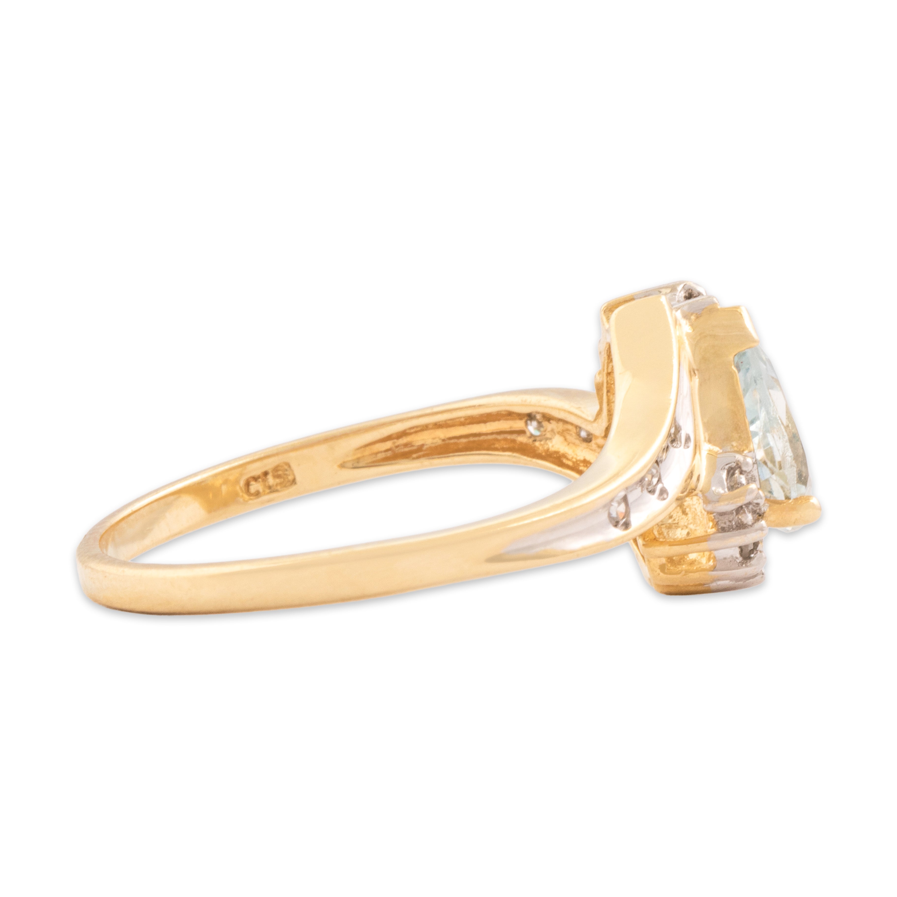 Vintage 10k White & Yellow Gold .65ct Aquamarine Diamond Delicate Pear Bypass Ring - Side view