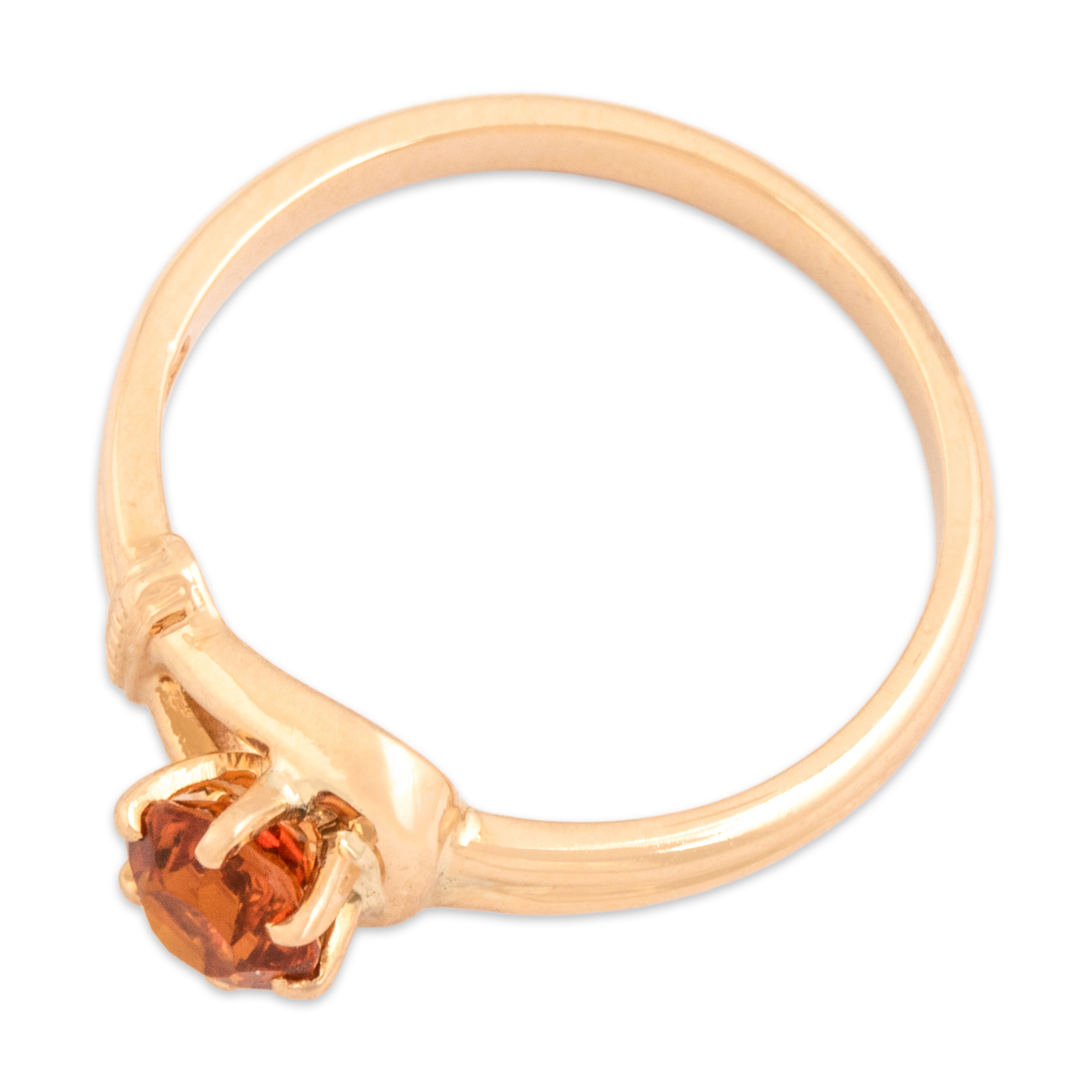 Vintage Church & Company 14k Rosy Yellow Gold Madeira Citrine Hooked Solitaire Ring - Overall view