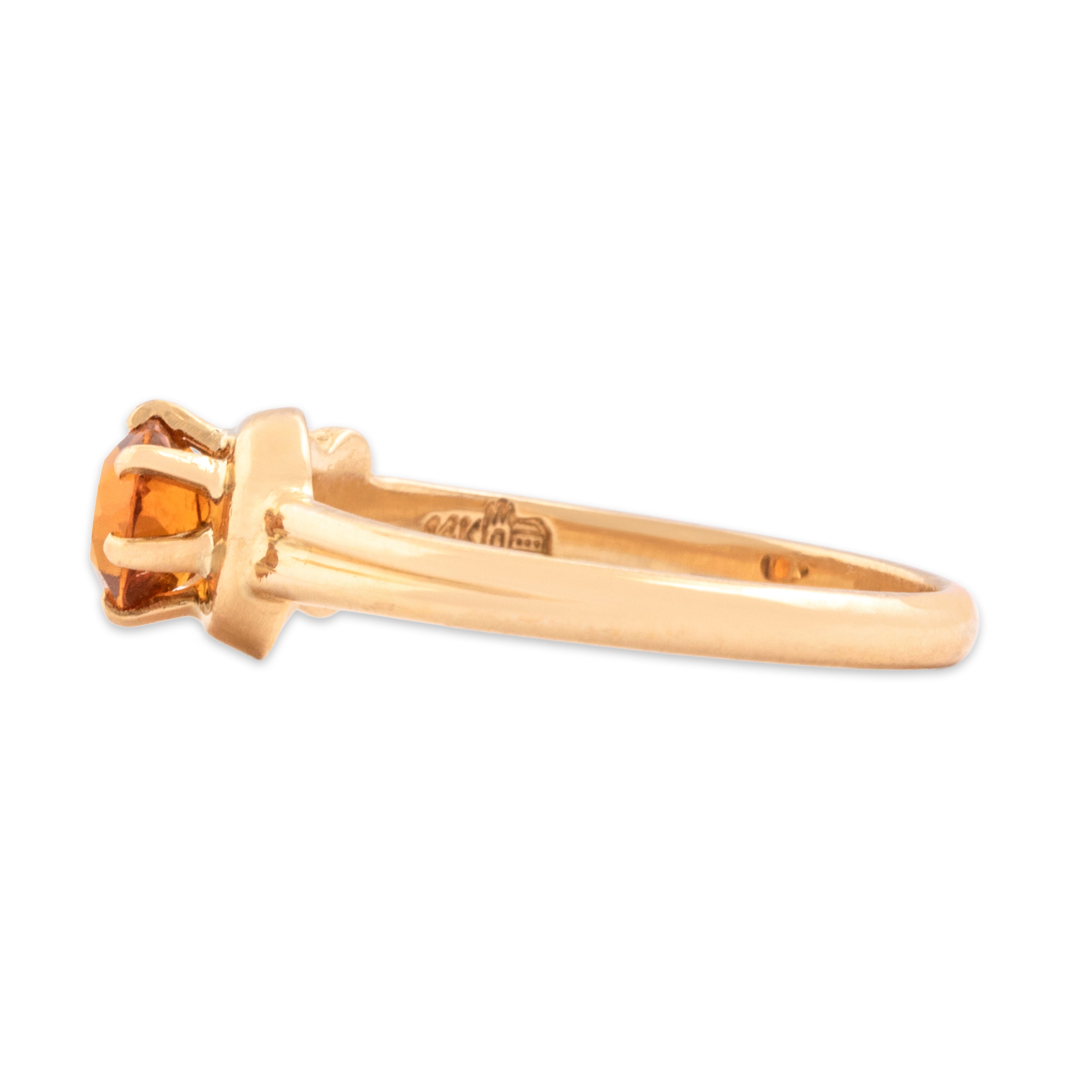Vintage Church & Company 14k Rosy Yellow Gold Madeira Citrine Hooked Solitaire Ring - Side view