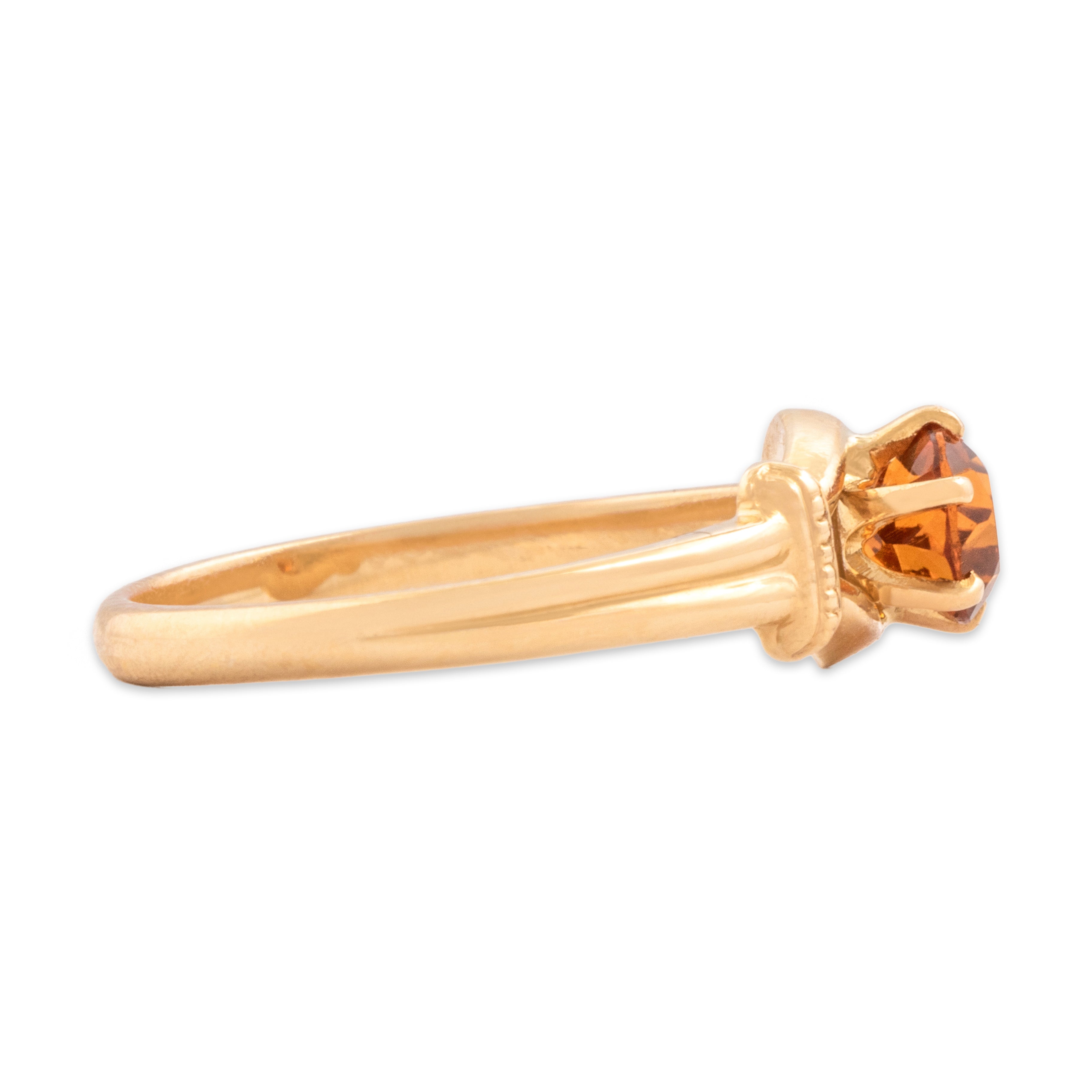 Vintage Church & Company 14k Rosy Yellow Gold Madeira Citrine Hooked Solitaire Ring - Side view