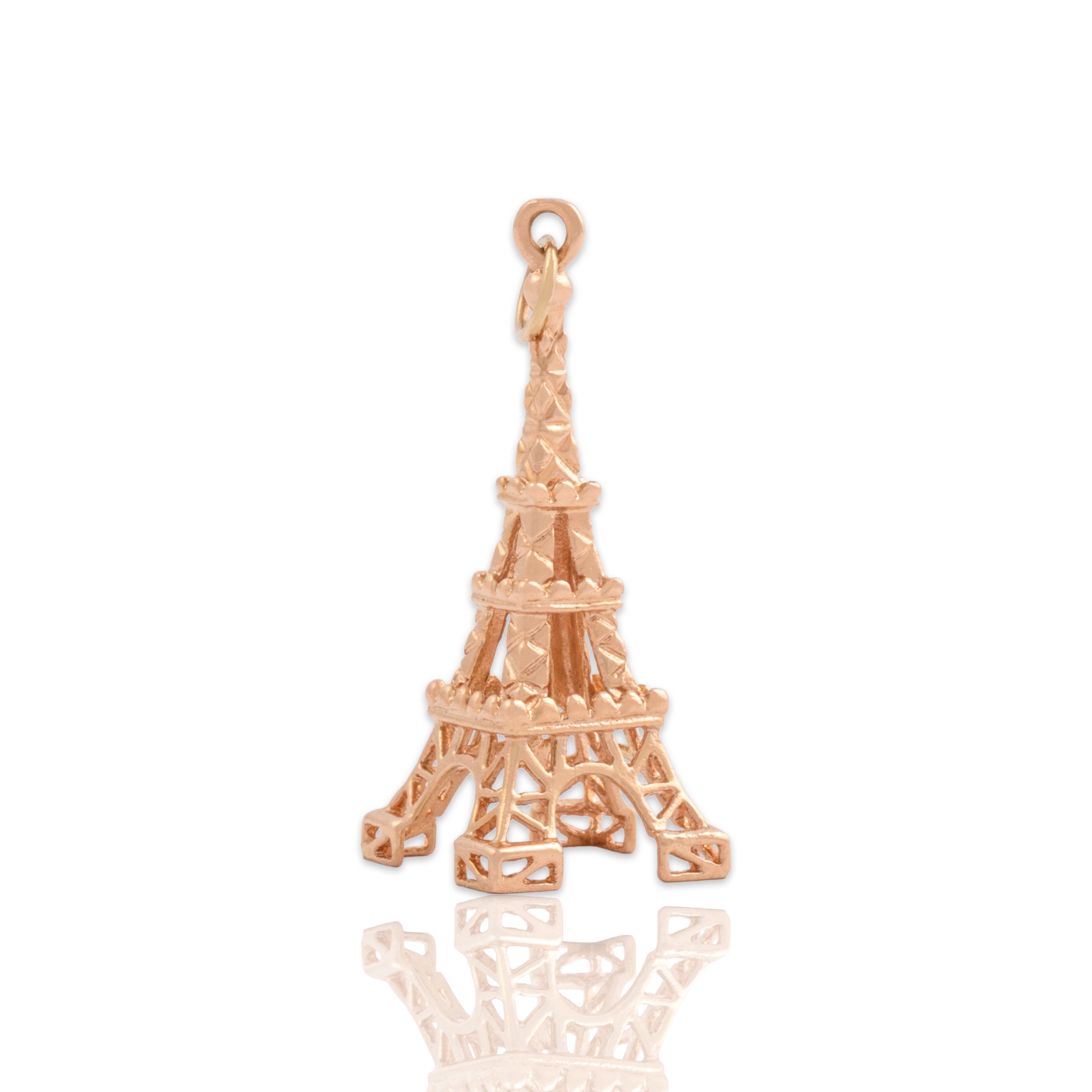 Vintage 18k Rose Gold Romantic Textured Eiffel Tower Charm / Pendant - Close-up view