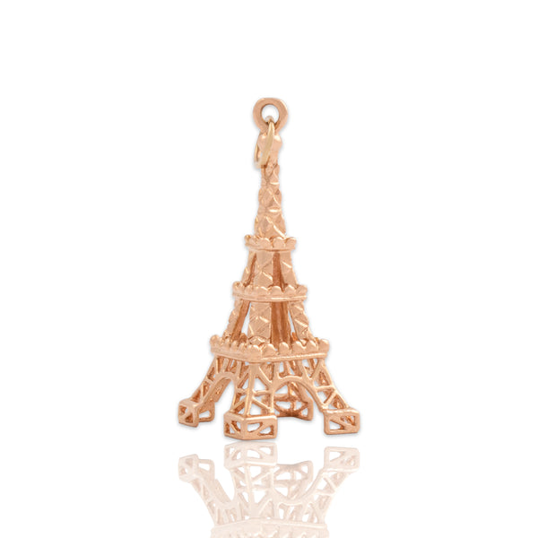 Vintage 18k Rose Gold Romantic Textured Eiffel Tower Charm / Pendant