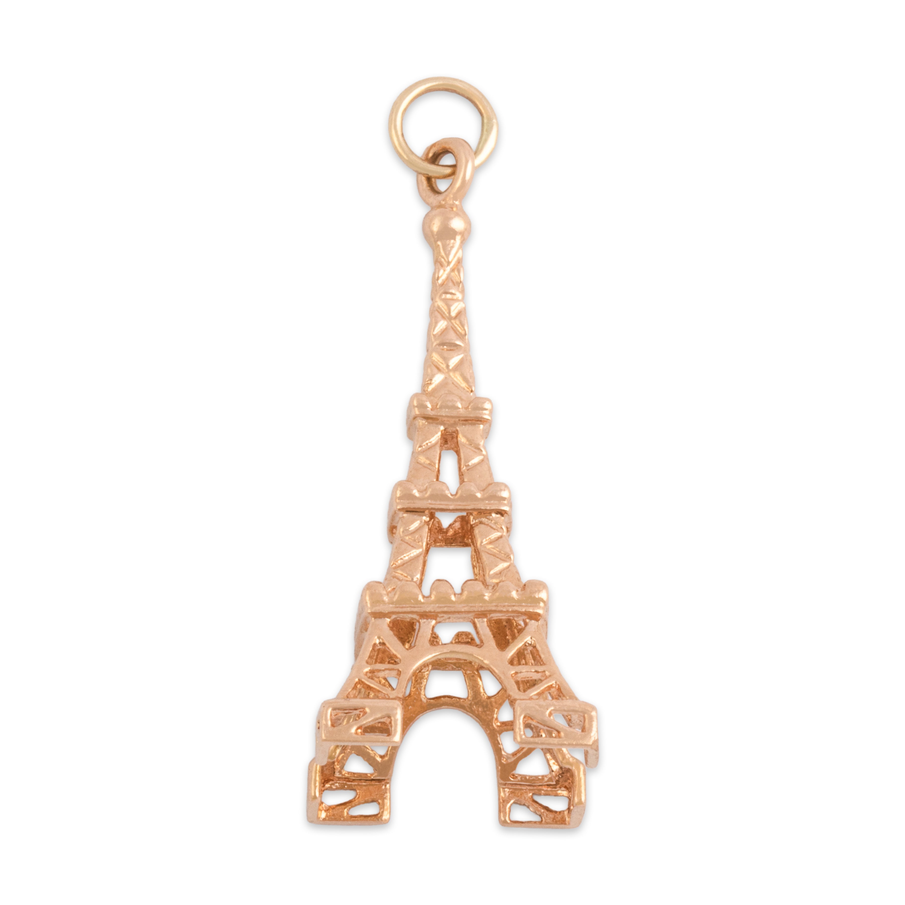 Vintage 18k Rose Gold Romantic Textured Eiffel Tower Charm / Pendant - detail view #1