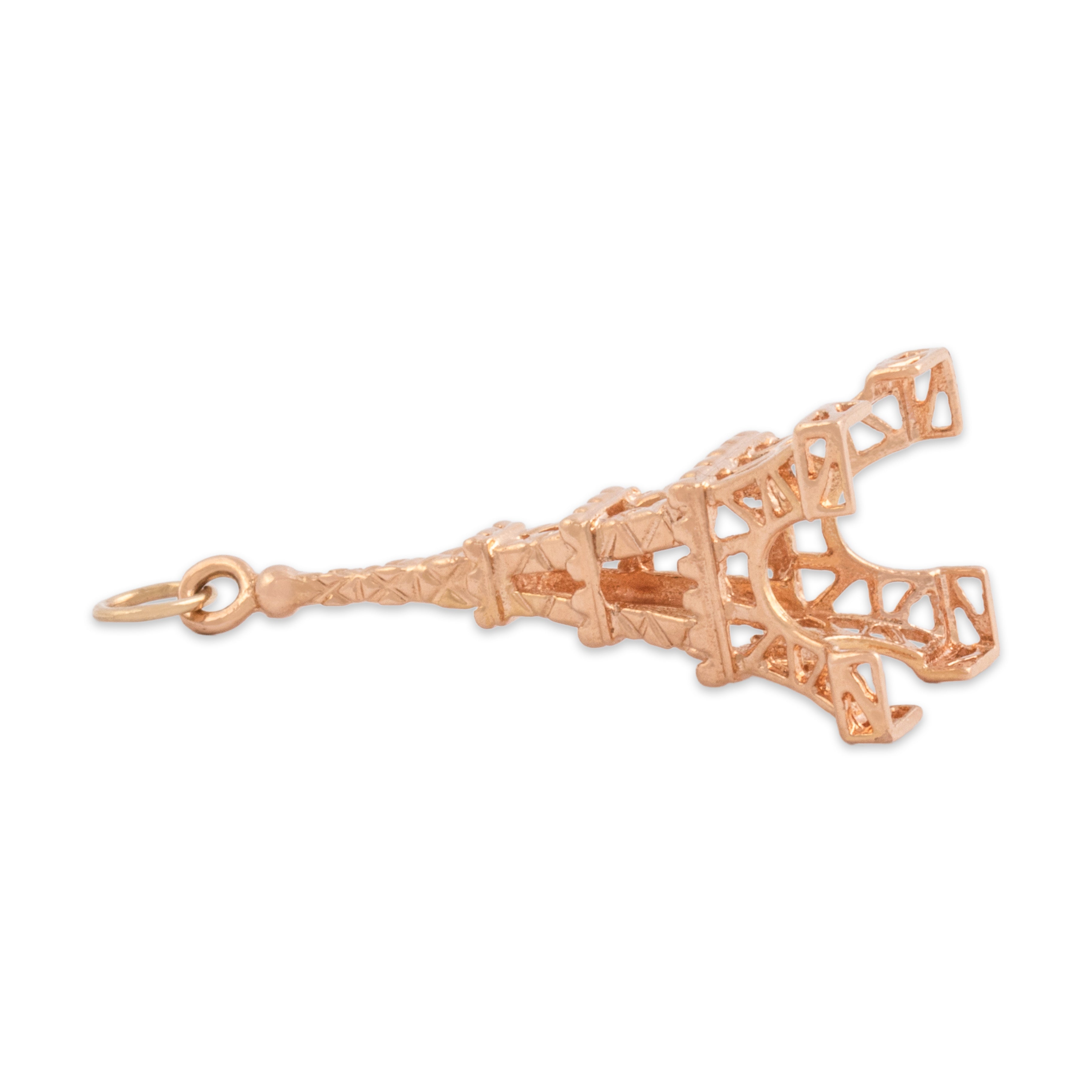 Vintage 18k Rose Gold Romantic Textured Eiffel Tower Charm / Pendant - Side view