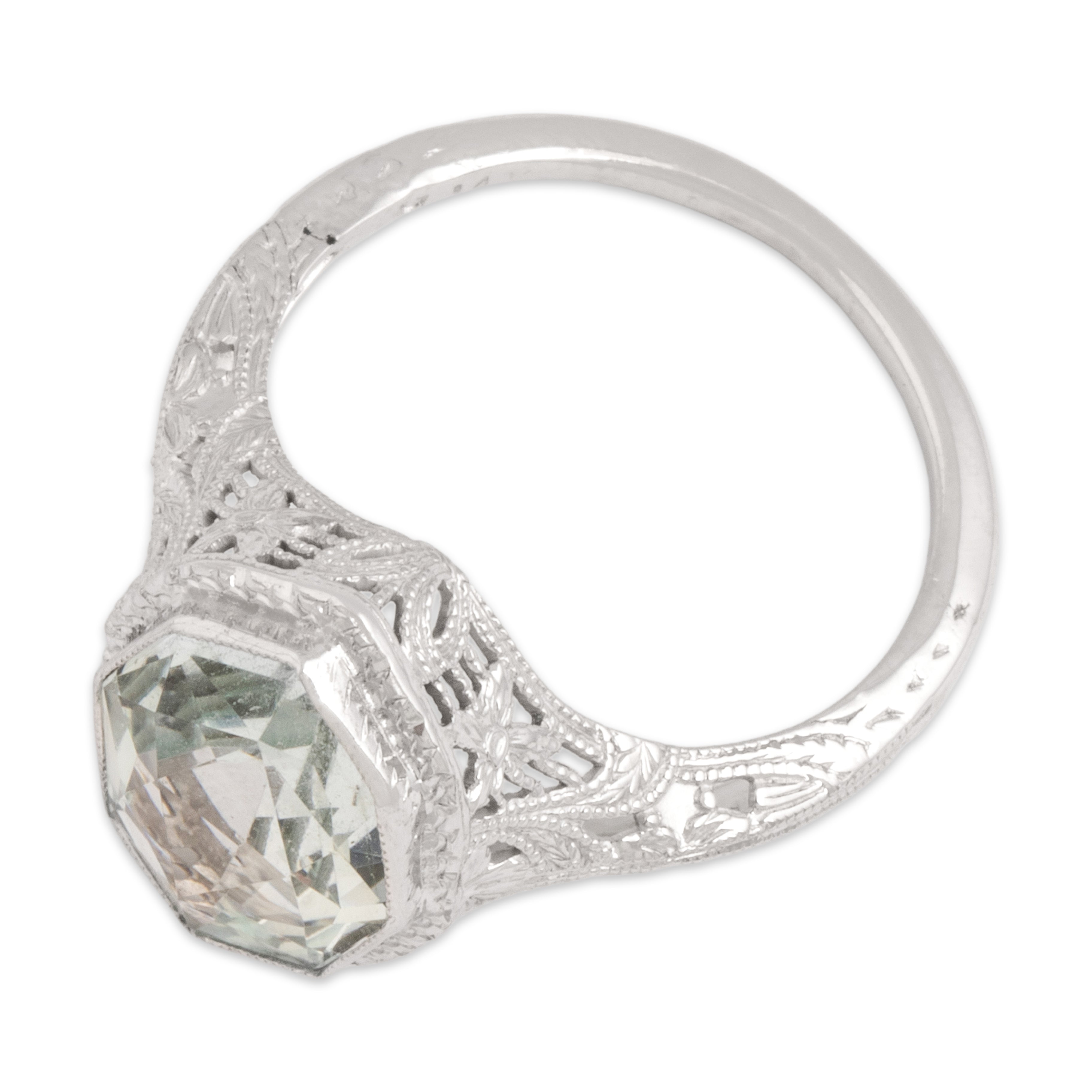 Antique Art Deco 14k White Gold 1.83ct Aquamarine Fabulous Milgrain Detail Solitaire Ring - Overall view