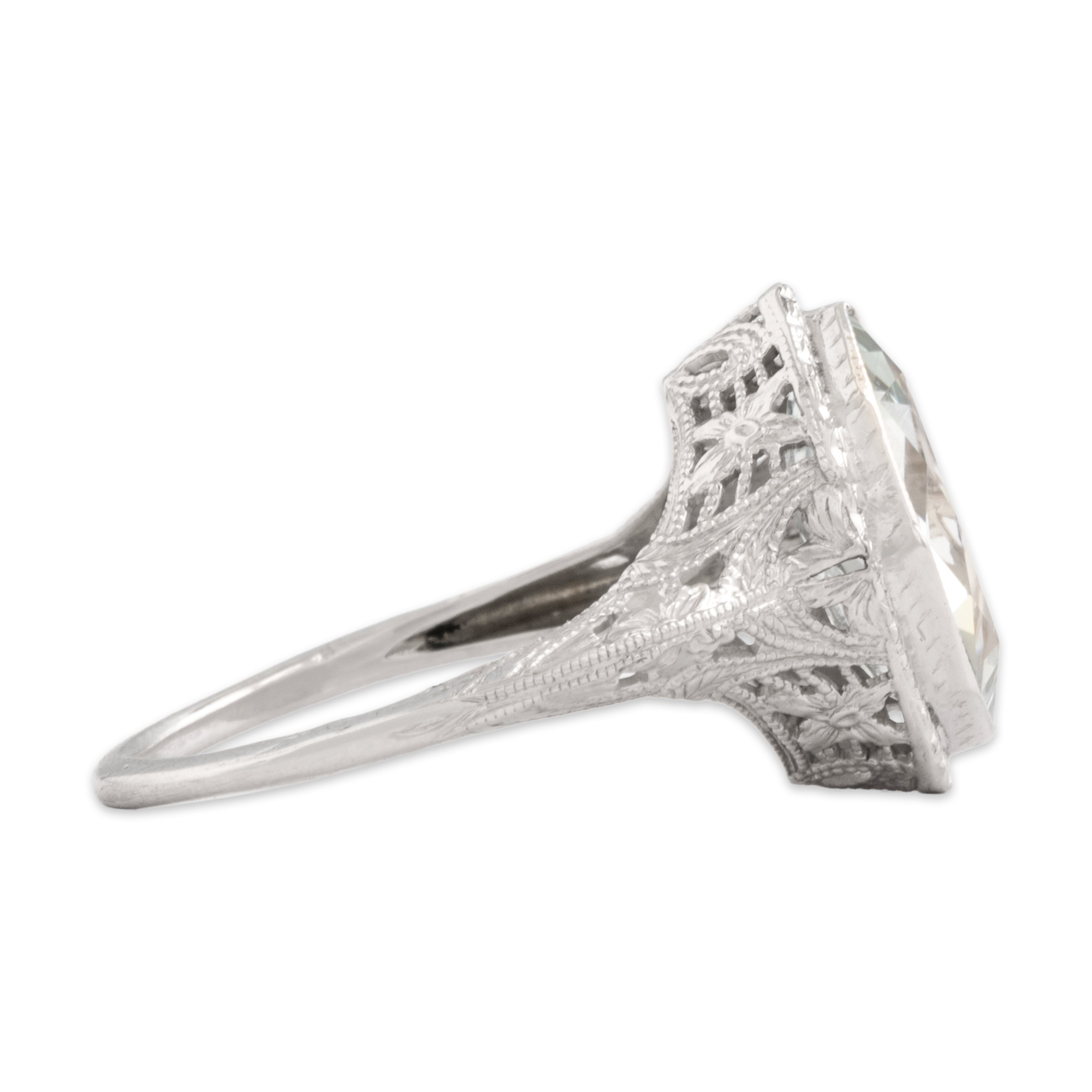 Antique Art Deco 14k White Gold 1.83ct Aquamarine Fabulous Milgrain Detail Solitaire Ring - Side view
