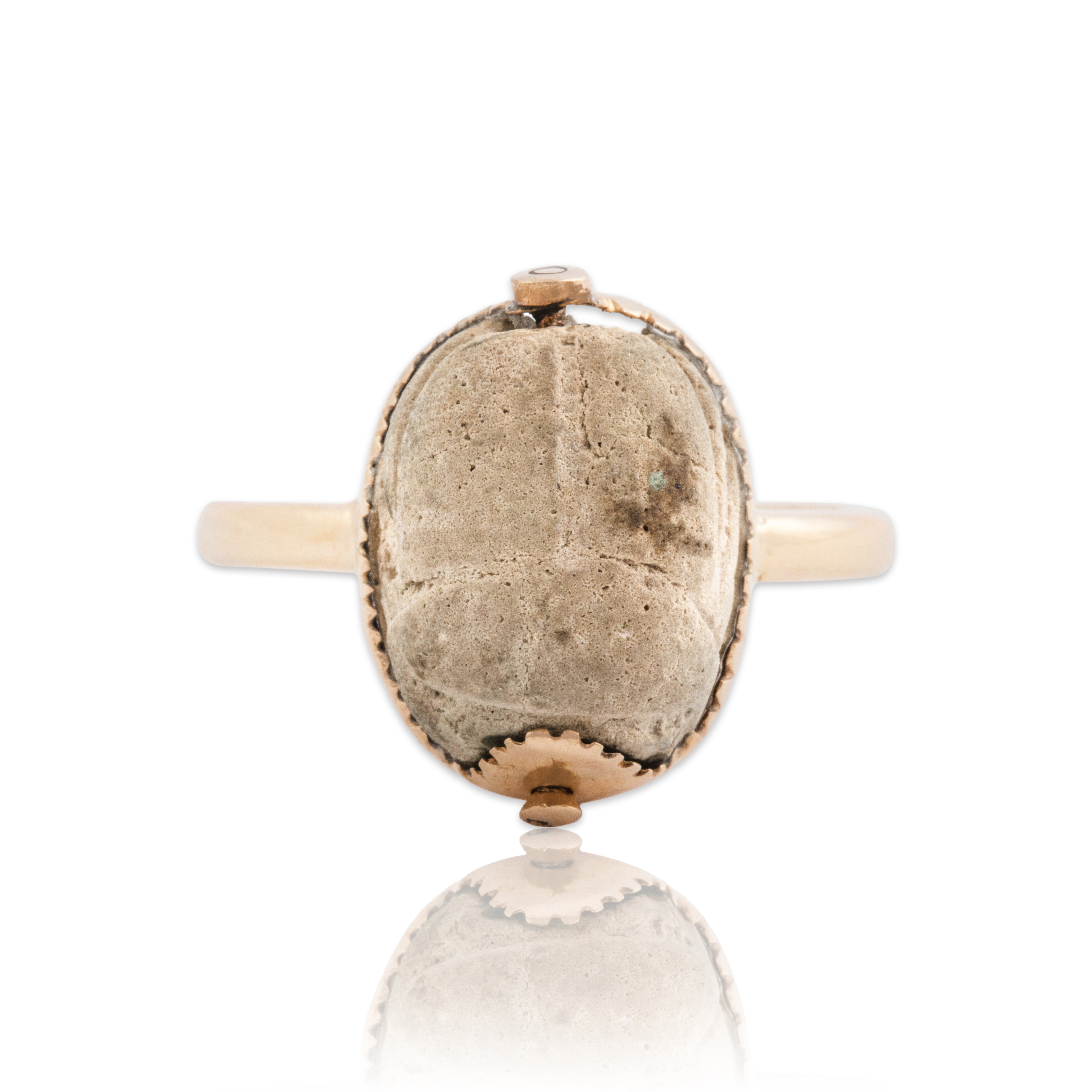 Antique Victorian 14k Rosy Yellow Gold Brown Steatite Egyptian Scarab Ring 5.75