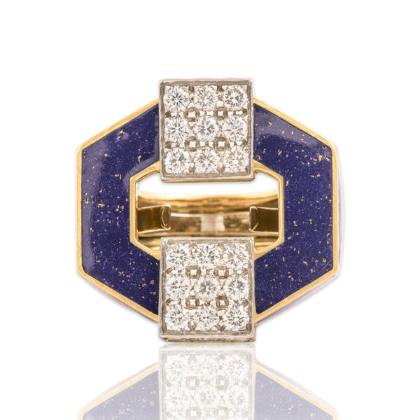 Vintage David Webb 18k Yellow Gold & Platinum 2.09cttw Diamond Speckled Enamel Ring 6.50