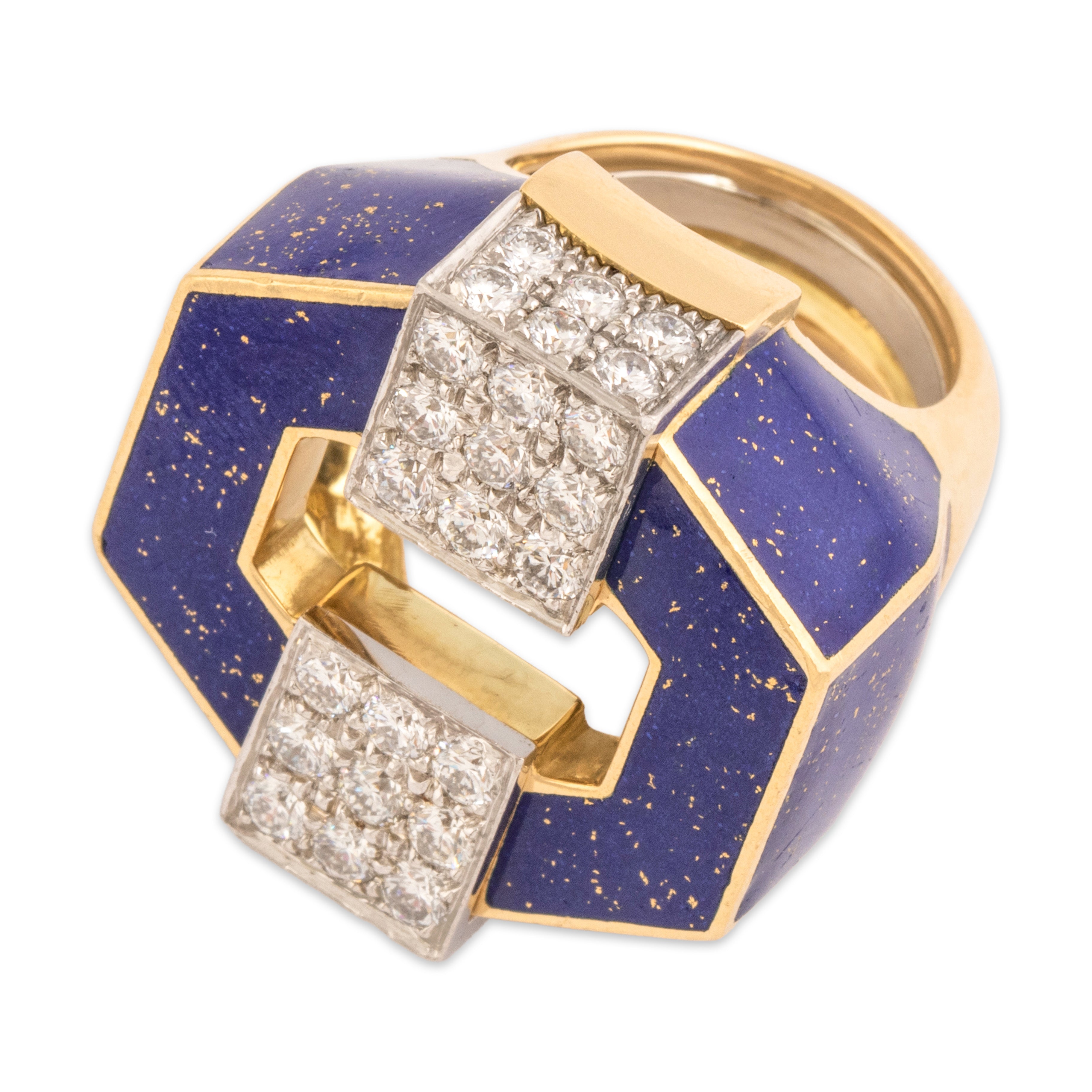 Vintage David Webb 18k Yellow Gold & Platinum 2.09cttw Diamond Speckled Enamel Ring 6.50