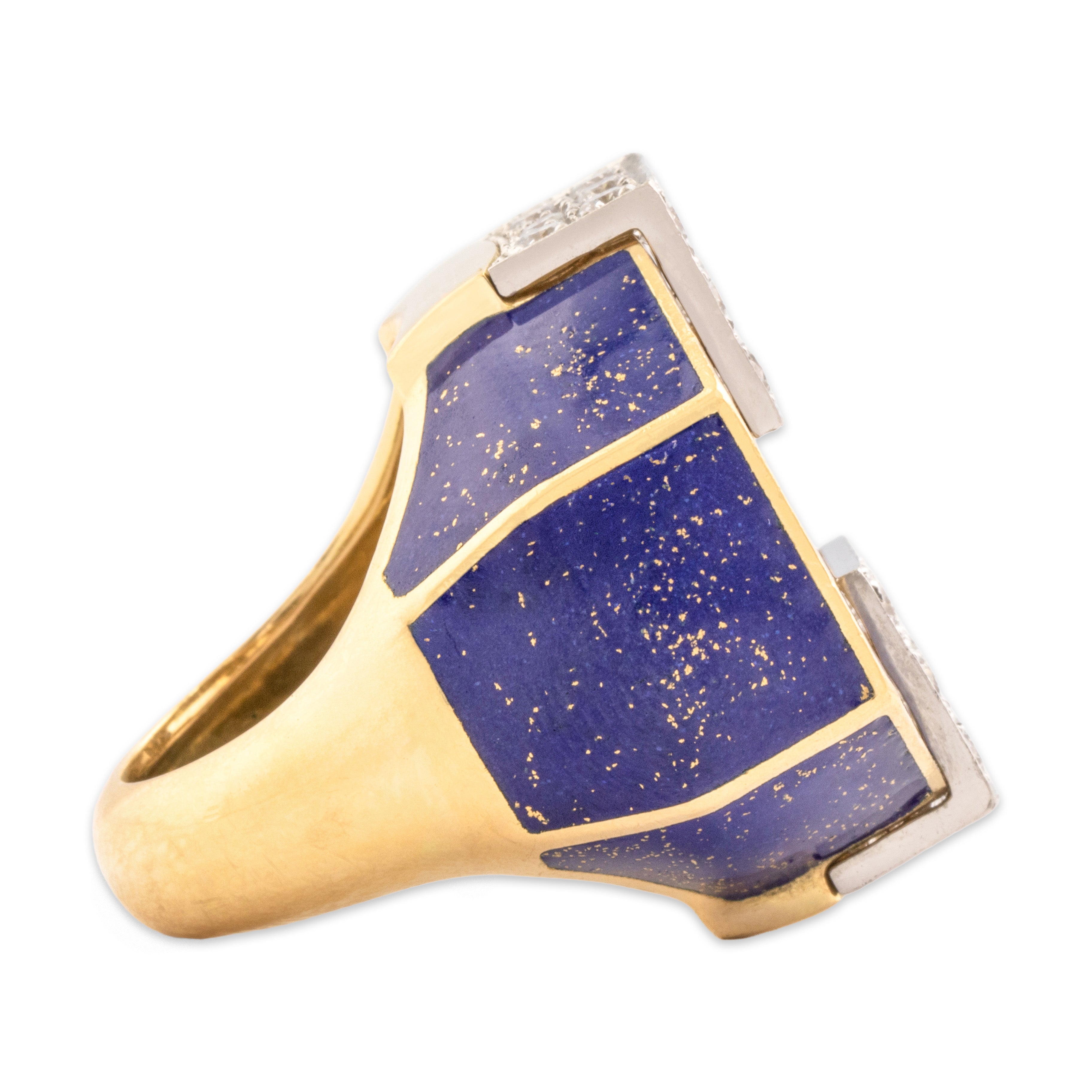 Vintage David Webb 18k Yellow Gold & Platinum 2.09cttw Diamond Speckled Enamel Ring 6.50