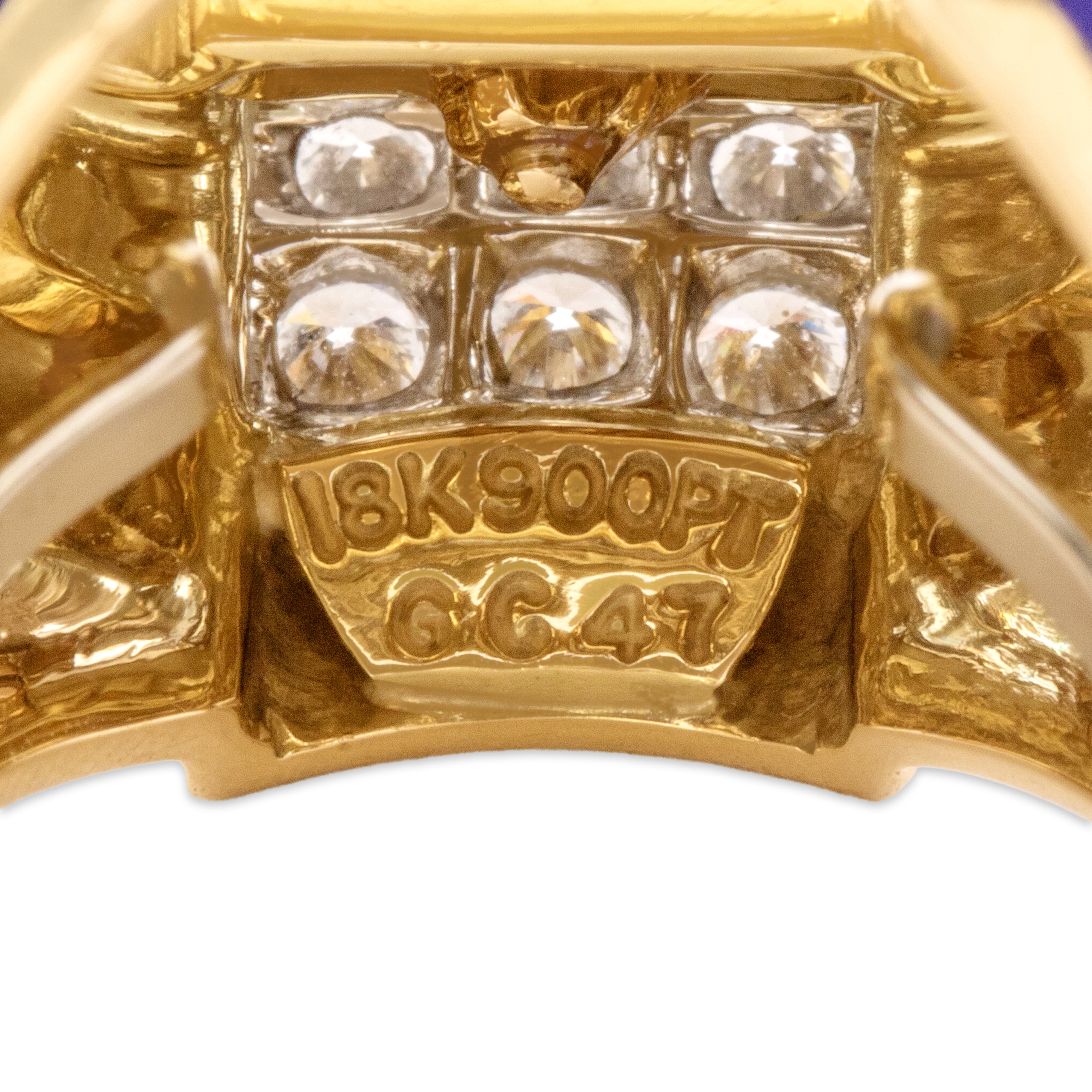 Vintage David Webb 18k Yellow Gold & Platinum 1.86cttw Diamond Open Octagonal Dazzling Speckled Enamel Cocktail Ring - Hallmark view
