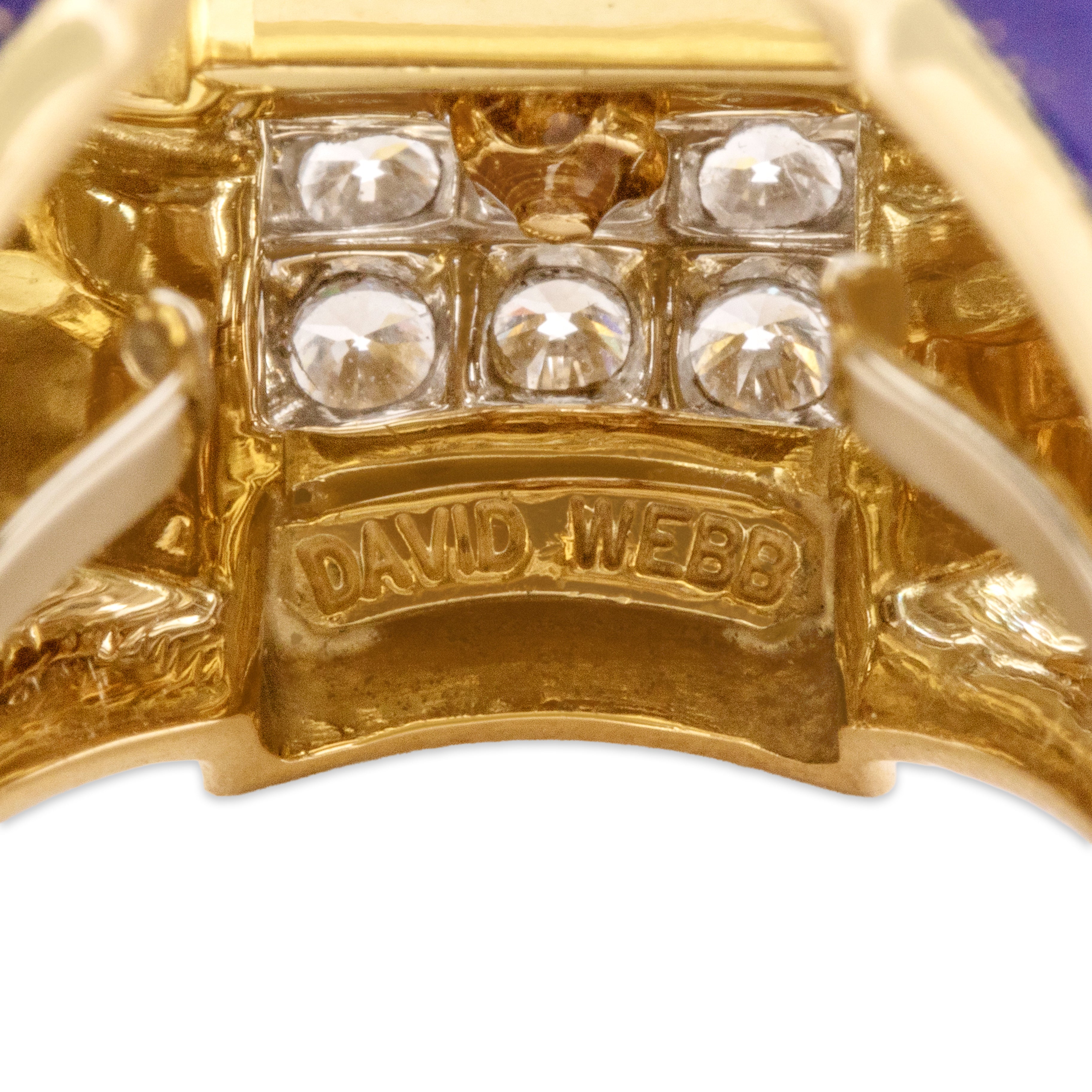 Vintage David Webb 18k Yellow Gold & Platinum 1.86cttw Diamond Open Octagonal Dazzling Speckled Enamel Cocktail Ring - Hallmark view