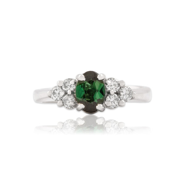 Vintage 14k White Gold .7ct Green Tourmaline Diamond Sparkling Trellis Ring 6.75