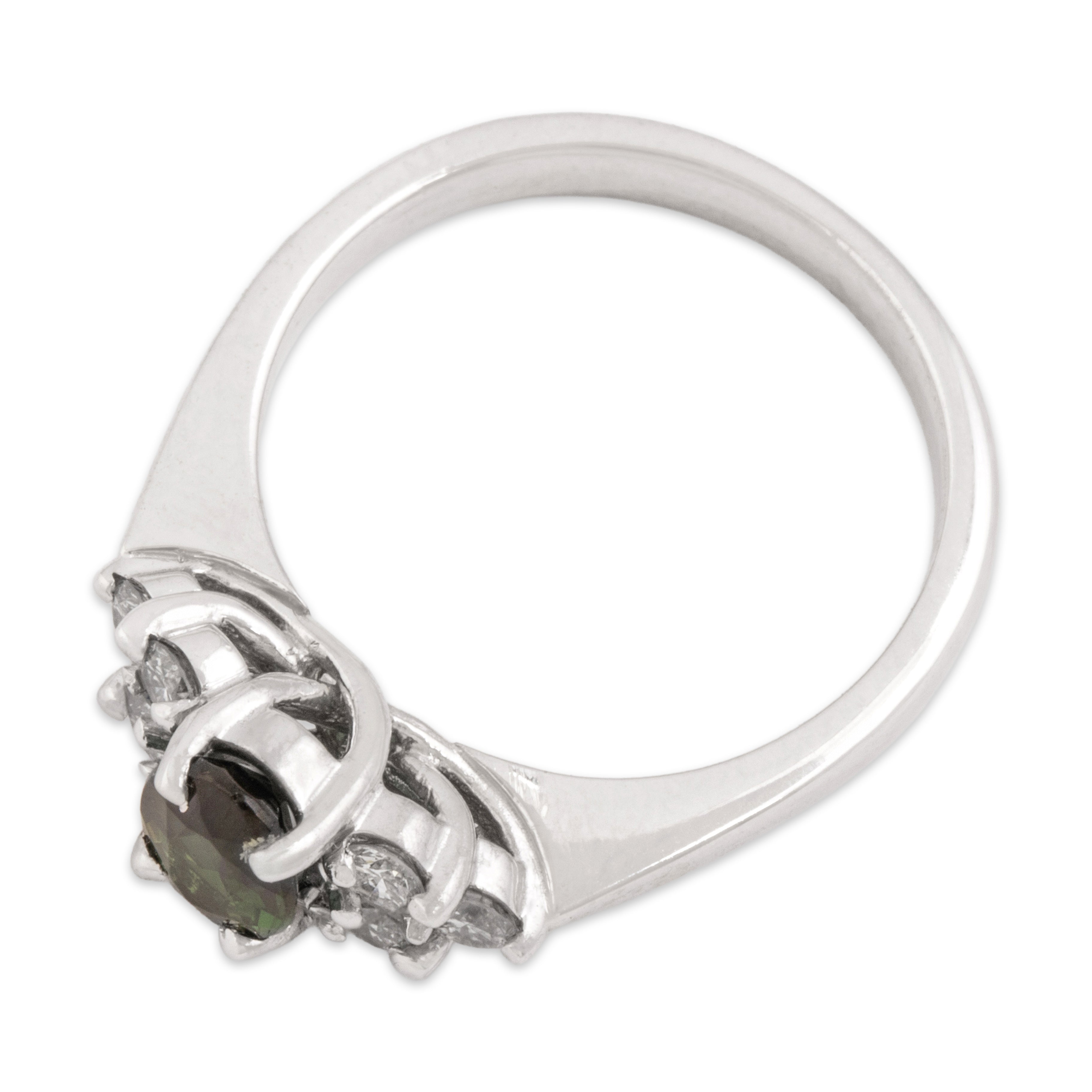 Vintage 14k White Gold .7ct Green Tourmaline Diamond Sparkling Trellis Set Ring - Overall view