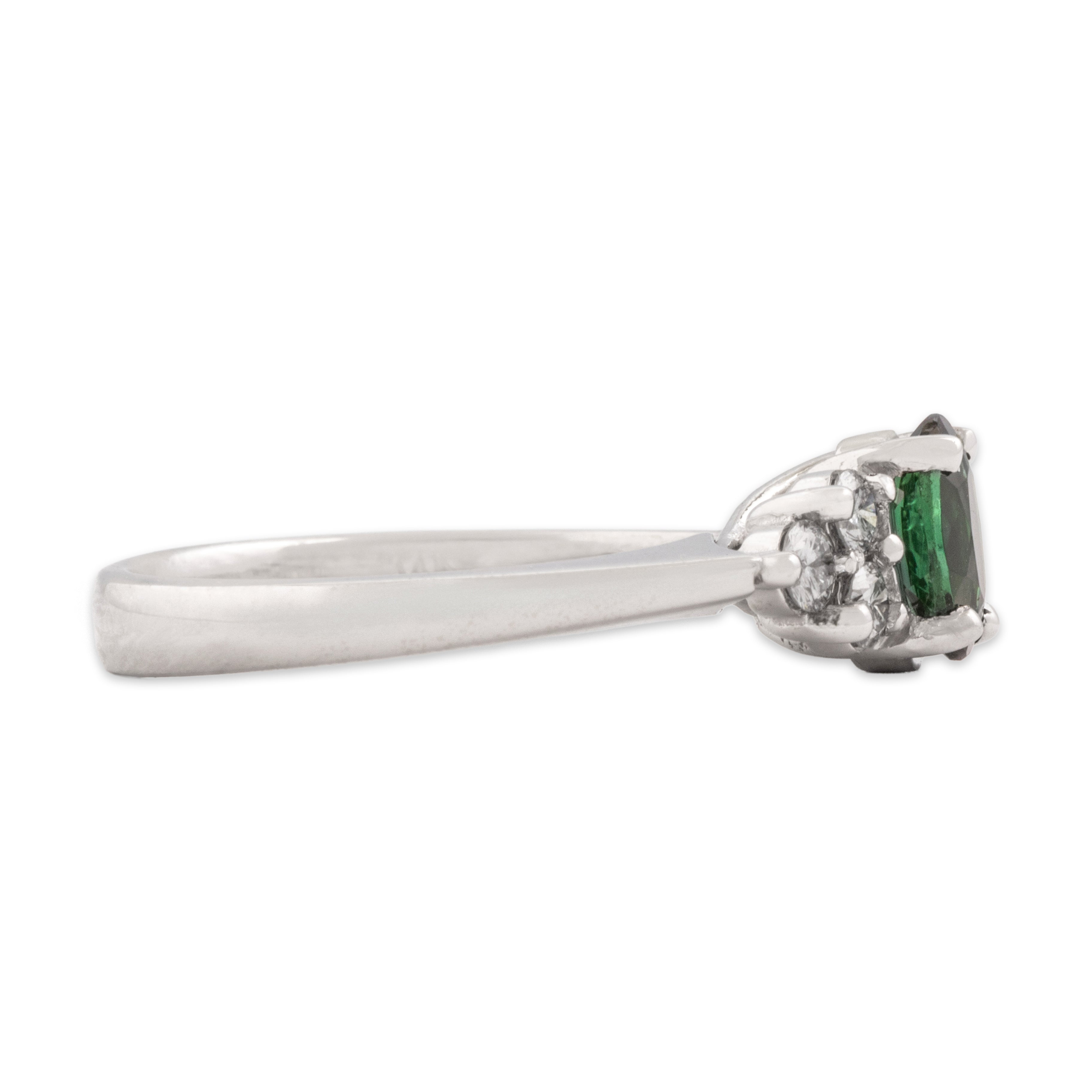 Vintage 14k White Gold .7ct Green Tourmaline Diamond Sparkling Trellis Set Ring - Side view