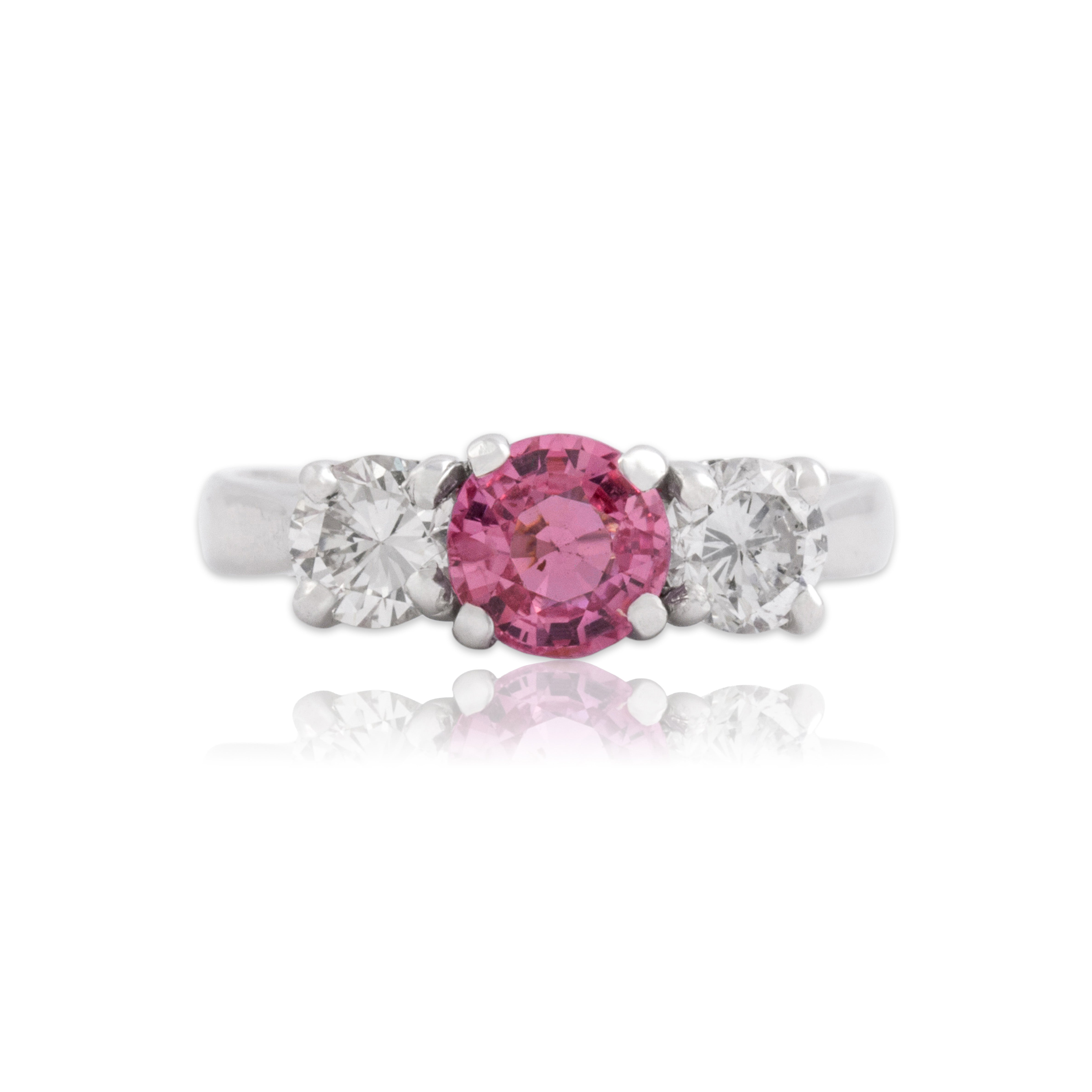 Vintage 14k White Gold .96ct Pink Sapphire .8cttw Diamond Vibrant Trio Ring 7.00