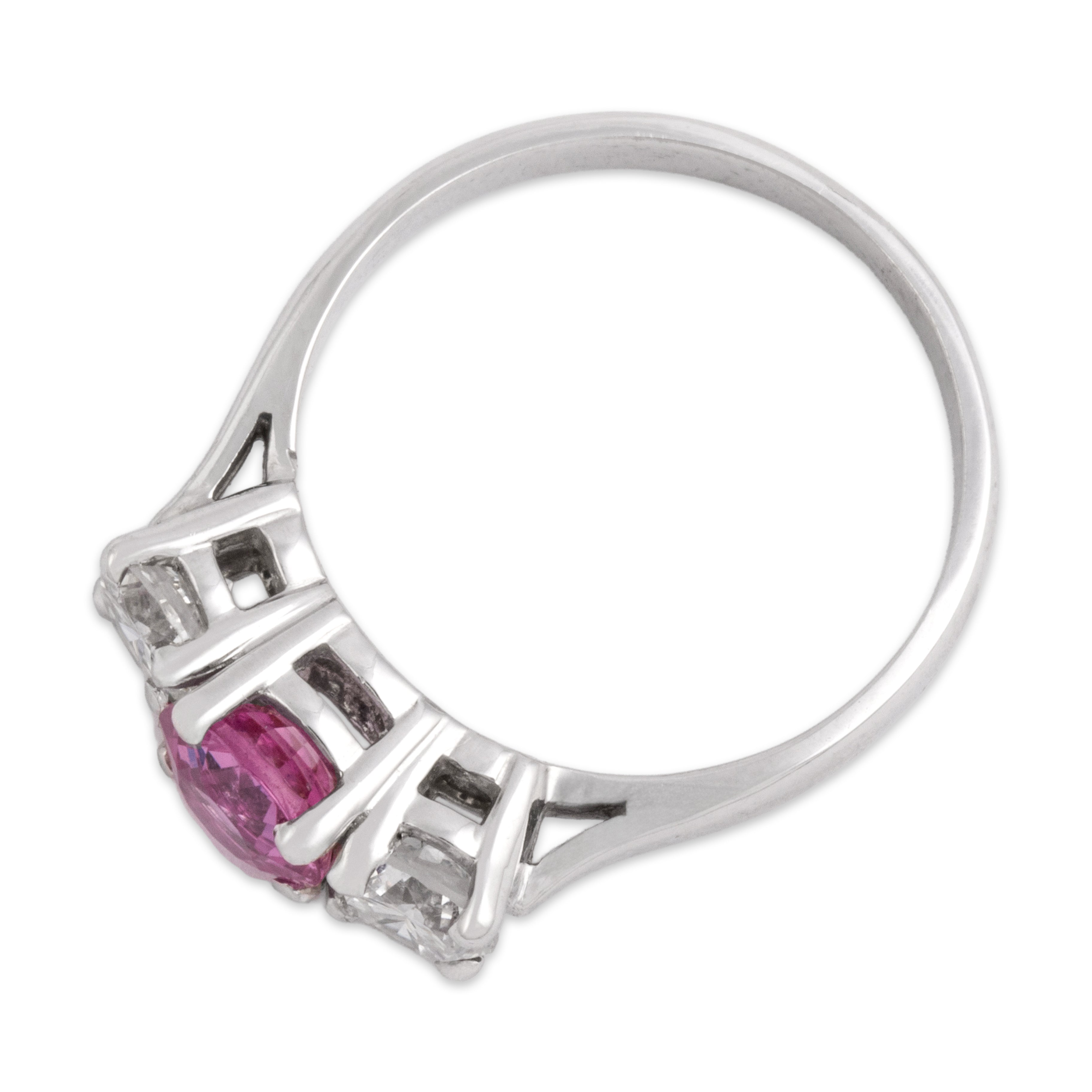 Vintage 14k White Gold .96ct Pink Sapphire .8cttw Diamond Sparkling Vibrant Trio Ring - Overall view
