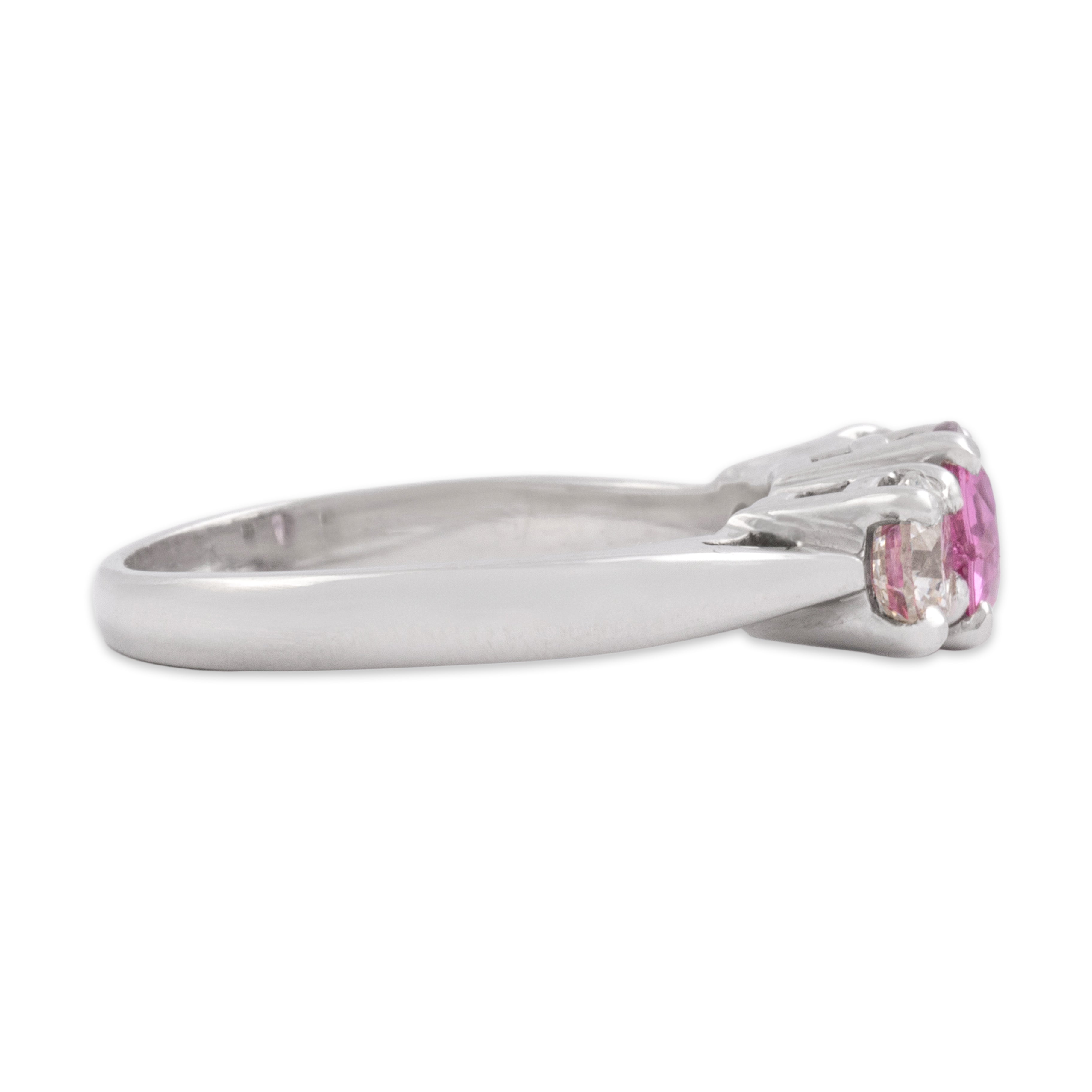 Vintage 14k White Gold .96ct Pink Sapphire .8cttw Diamond Sparkling Vibrant Trio Ring - Side view
