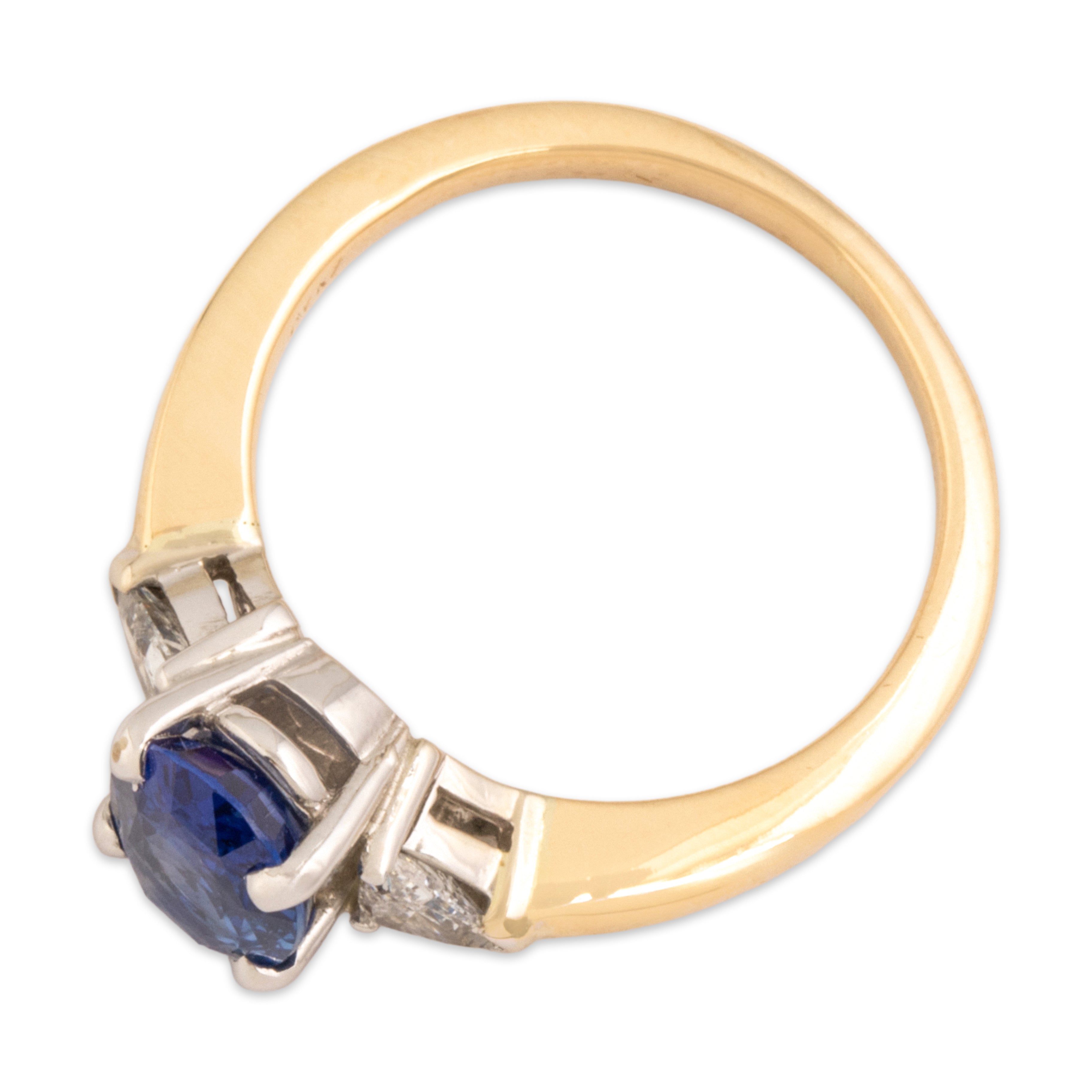 Vintage 14k Yellow & White Gold 1.42ct Blue Sapphire Diamond Striking Trilliant Accent Trio Ring - Overall view