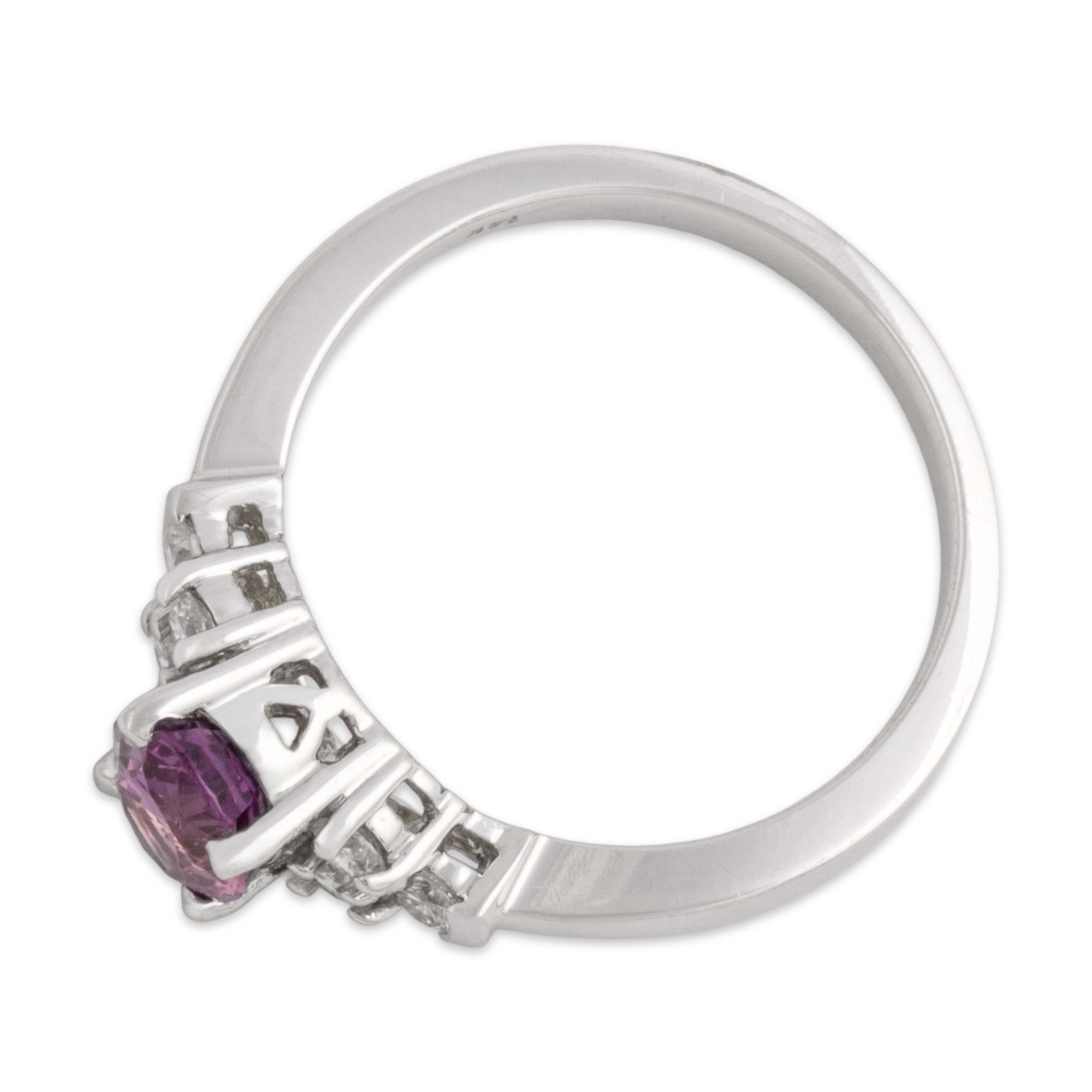 Vintage 14k White Gold 1.29ct Pink Sapphire Diamond Bright Glittering Oval Ring - Overall view