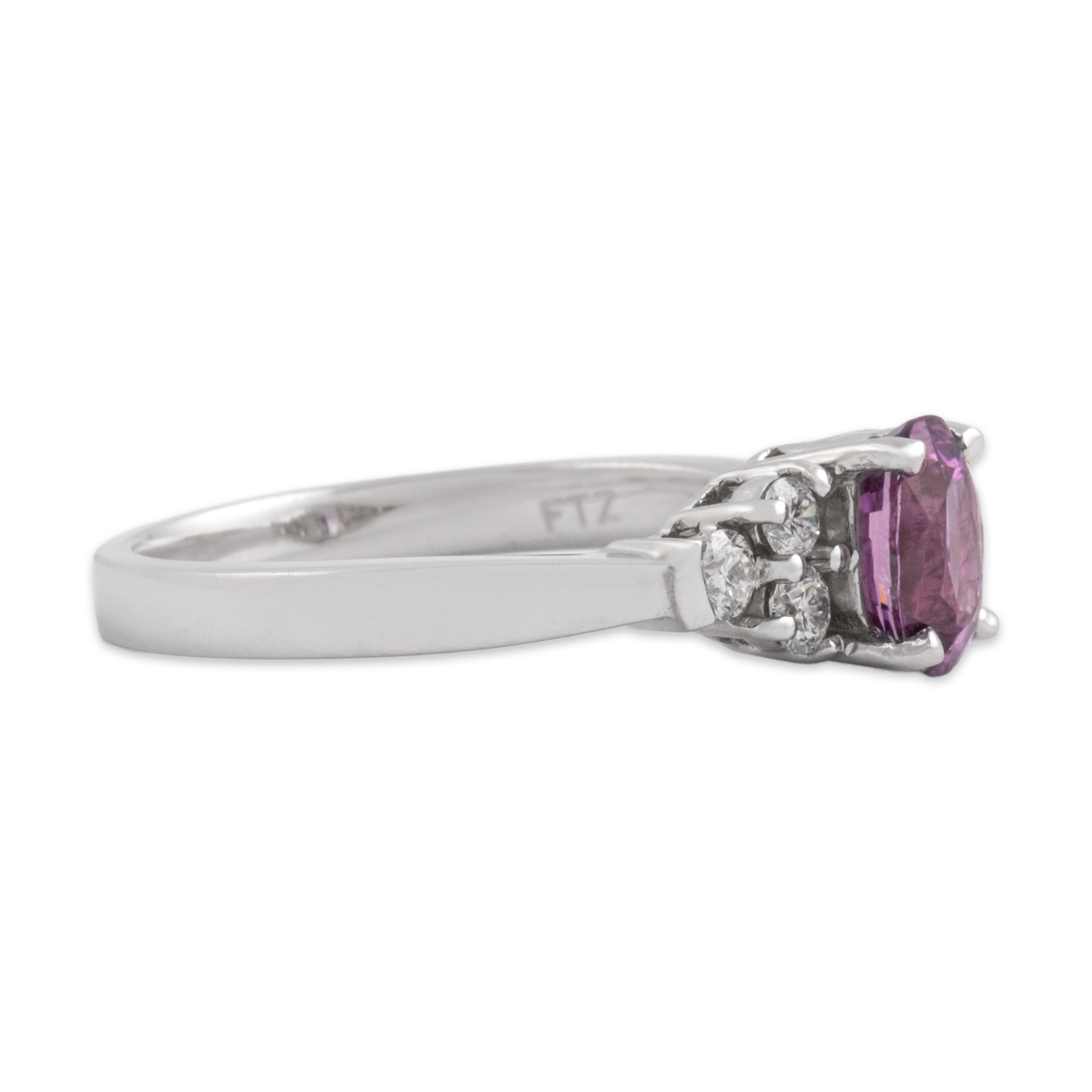 Vintage 14k White Gold 1.29ct Pink Sapphire Diamond Bright Glittering Oval Ring - Side view