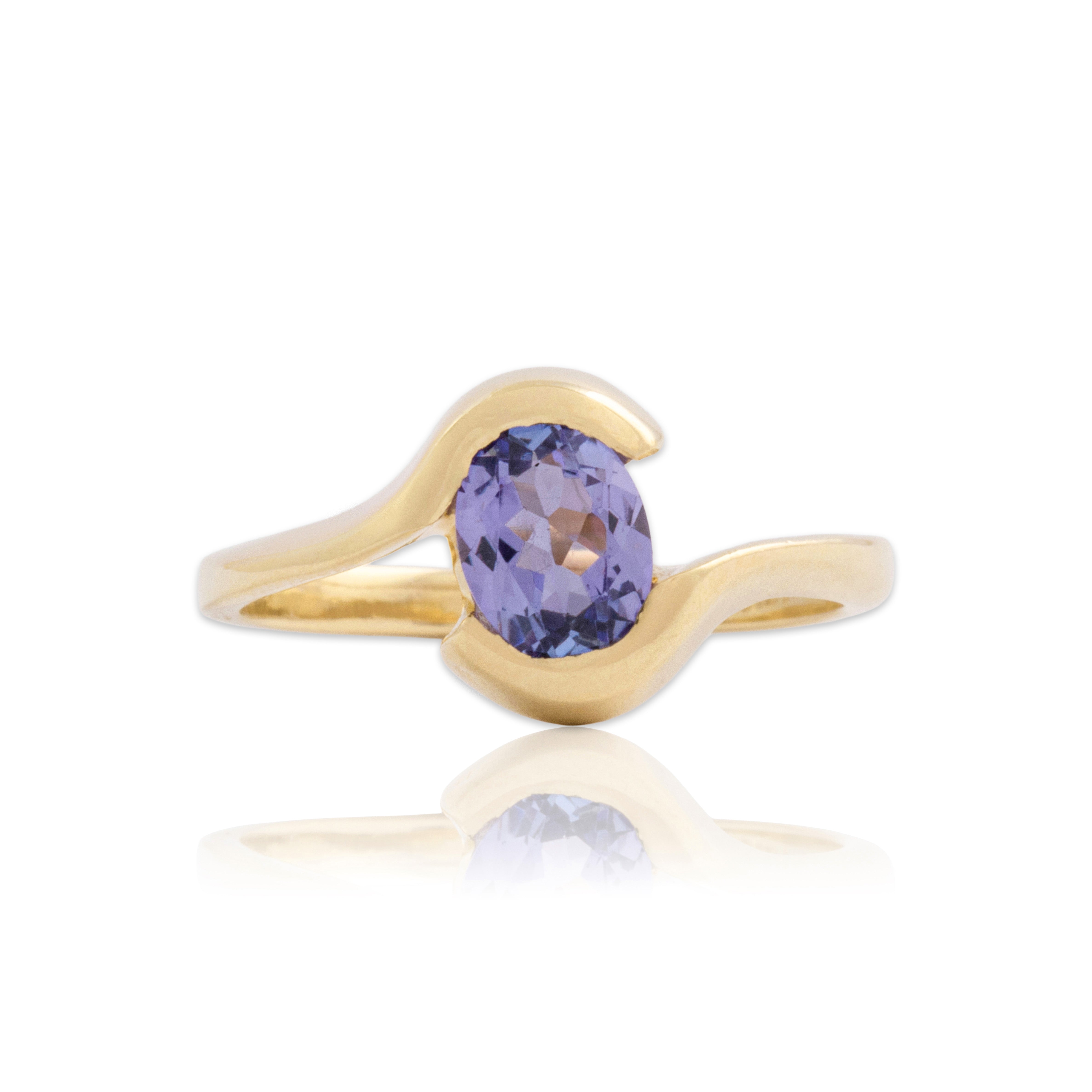 Vintage 14k Yellow Gold .7ct Tanzanite Chic Bypass Partial Bezel Ring 6.00