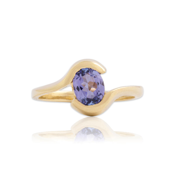Vintage 14k Yellow Gold .7ct Tanzanite Chic Bypass Partial Bezel Ring 6.00
