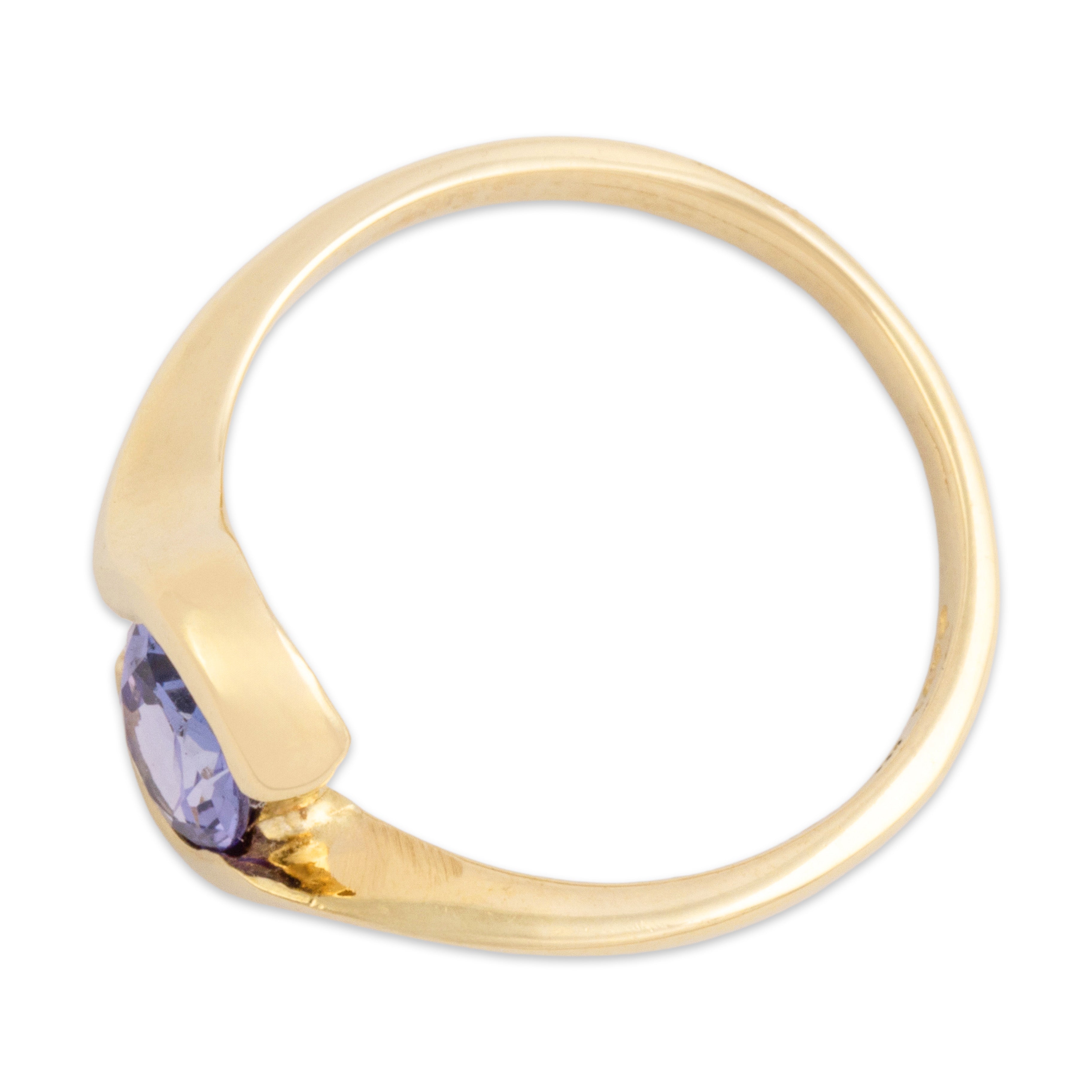 Vintage 14k Yellow Gold .7ct Tanzanite Chic Bypass Partial Bezel Ring 6.00