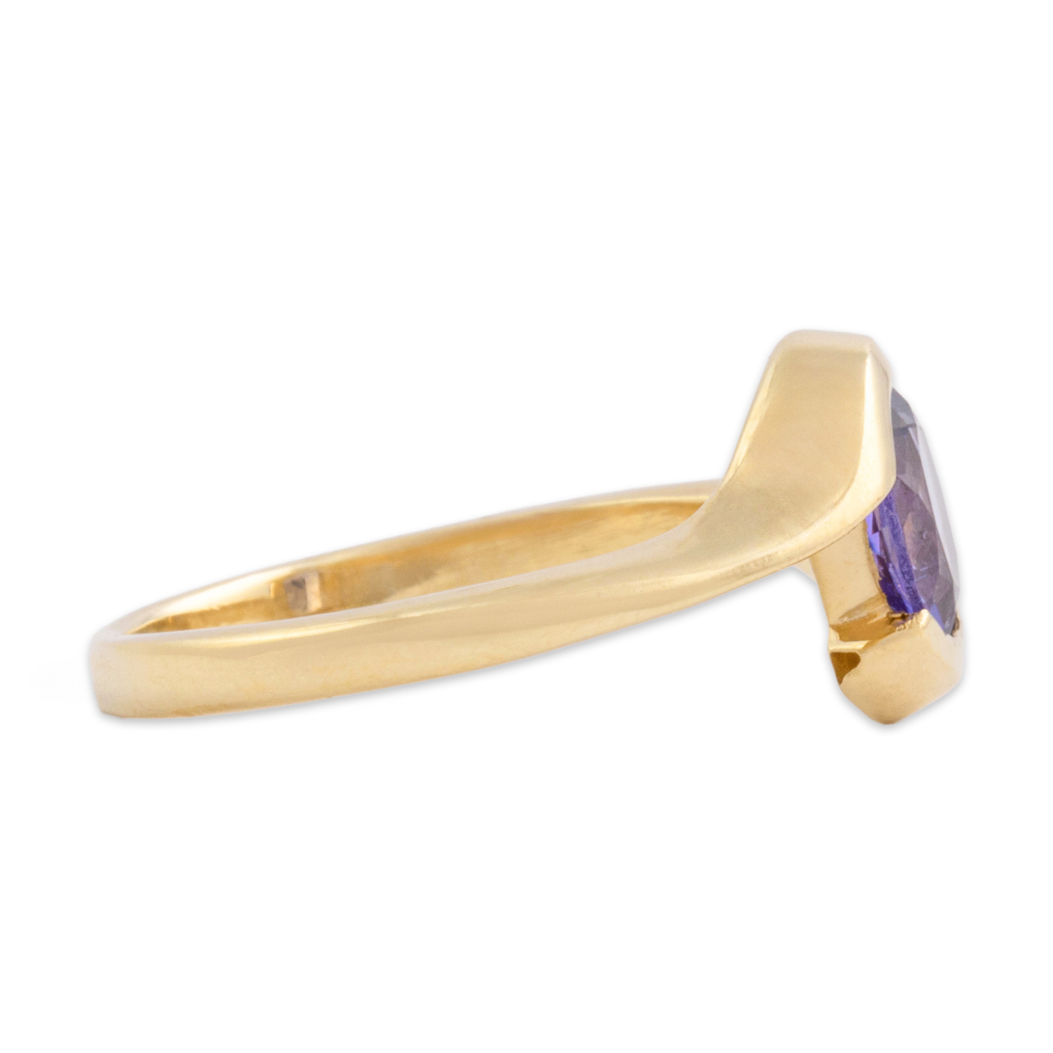 Vintage 14k Yellow Gold .7ct Tanzanite Chic Bypass Partial Bezel Ring 6.00