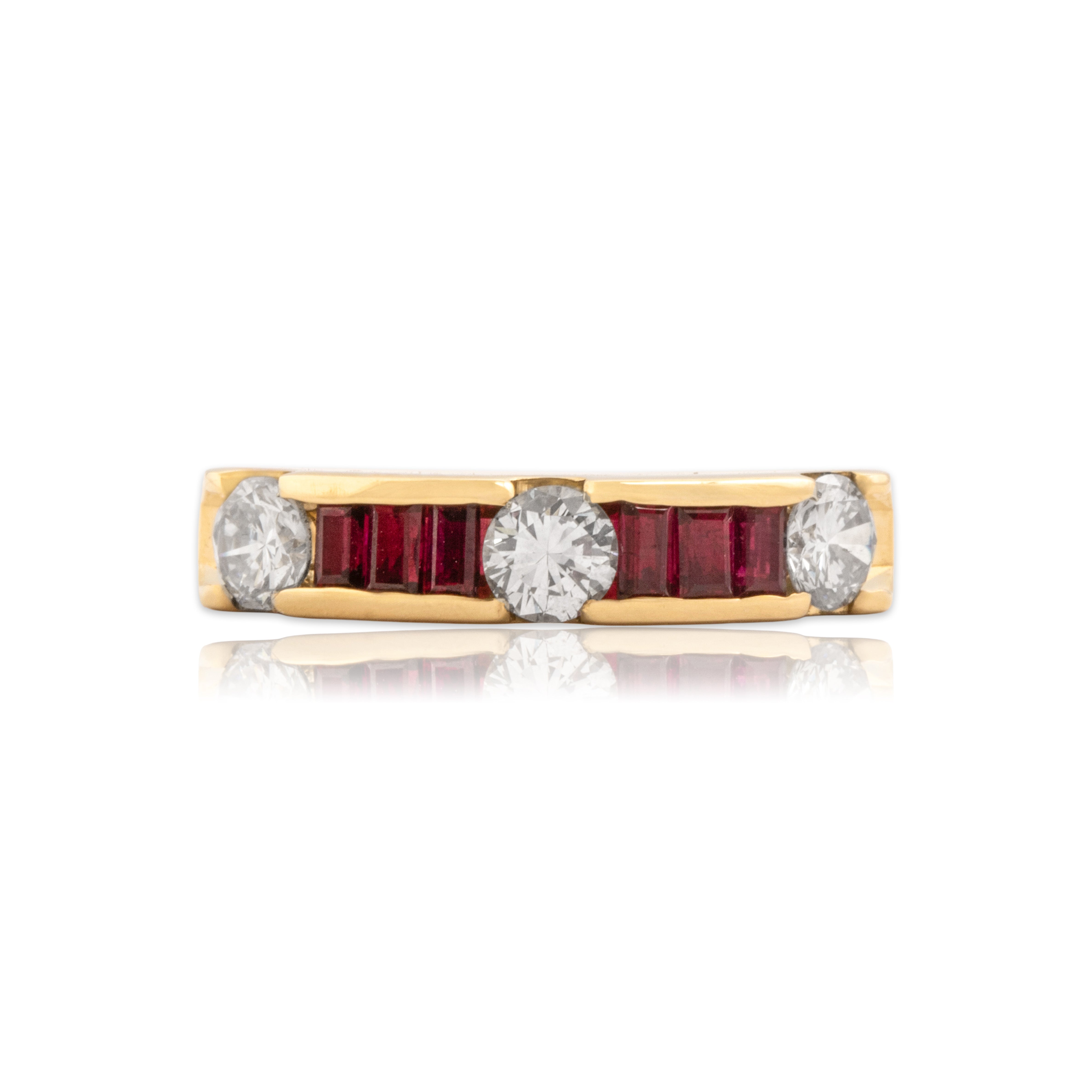 Vintage 18k Yellow Gold .53cttw Diamond Ruby Fantastic Channel Band Ring 4.50