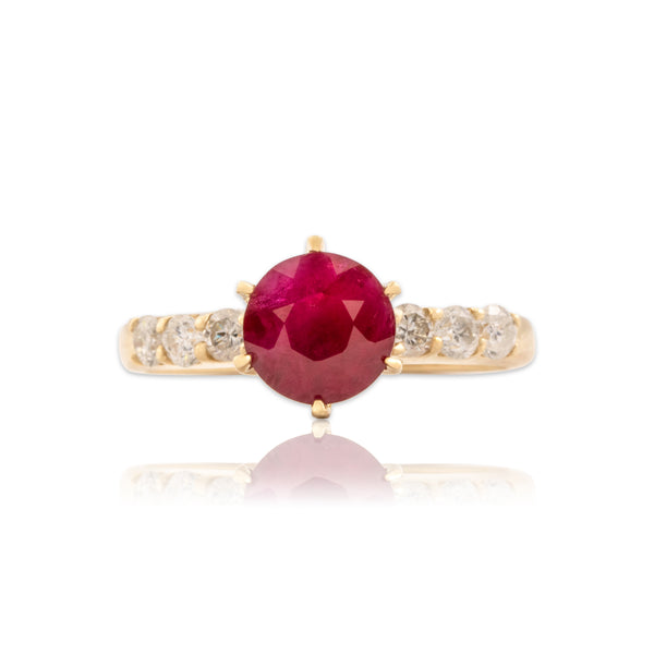 Vintage 14k Yellow Gold 1.25ct Ruby Diamond Striking Round Sparkle Accent Ring 7.00