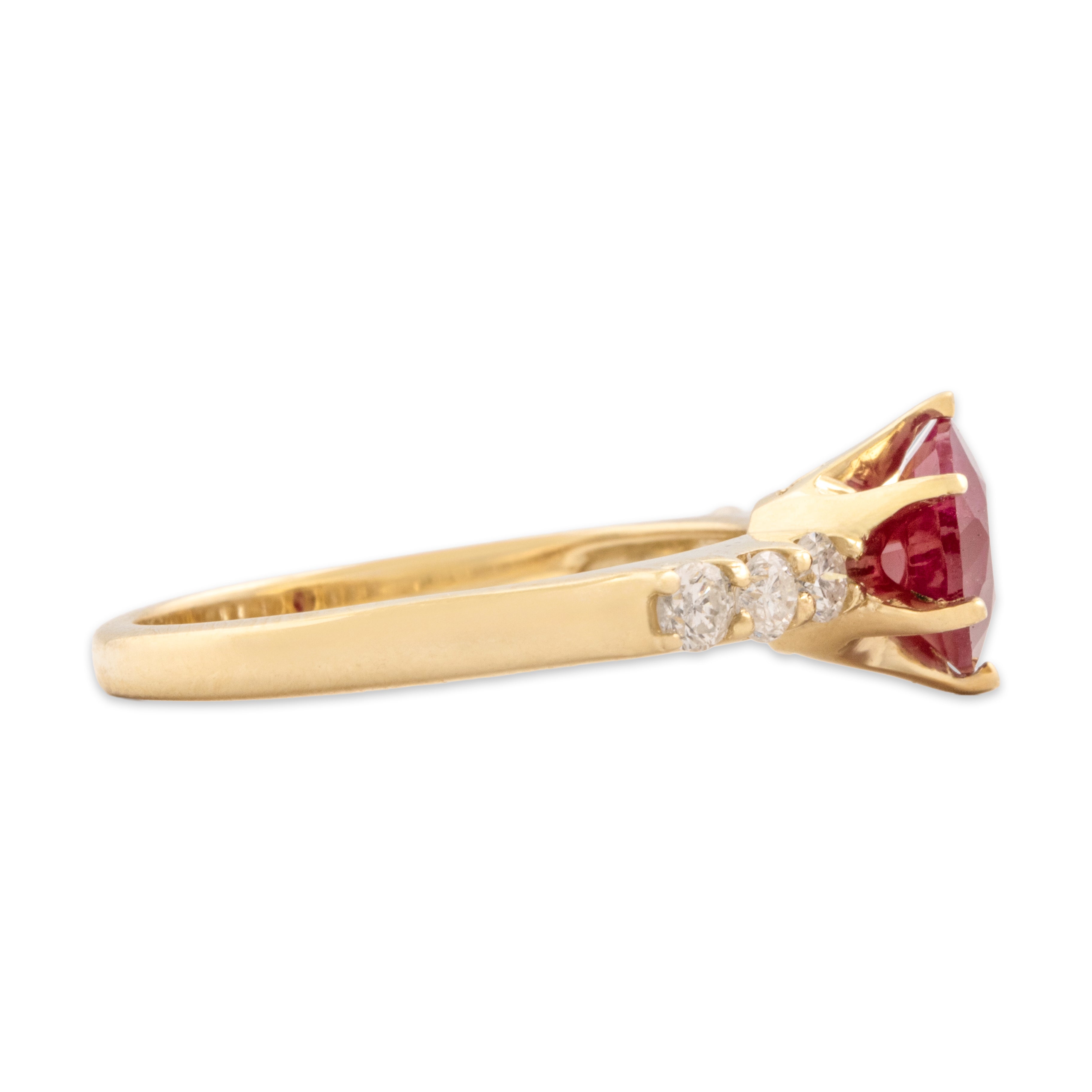 Vintage 14k Yellow Gold 1.25ct Ruby Diamond Striking Round Sparkle Accent Ring - Side view