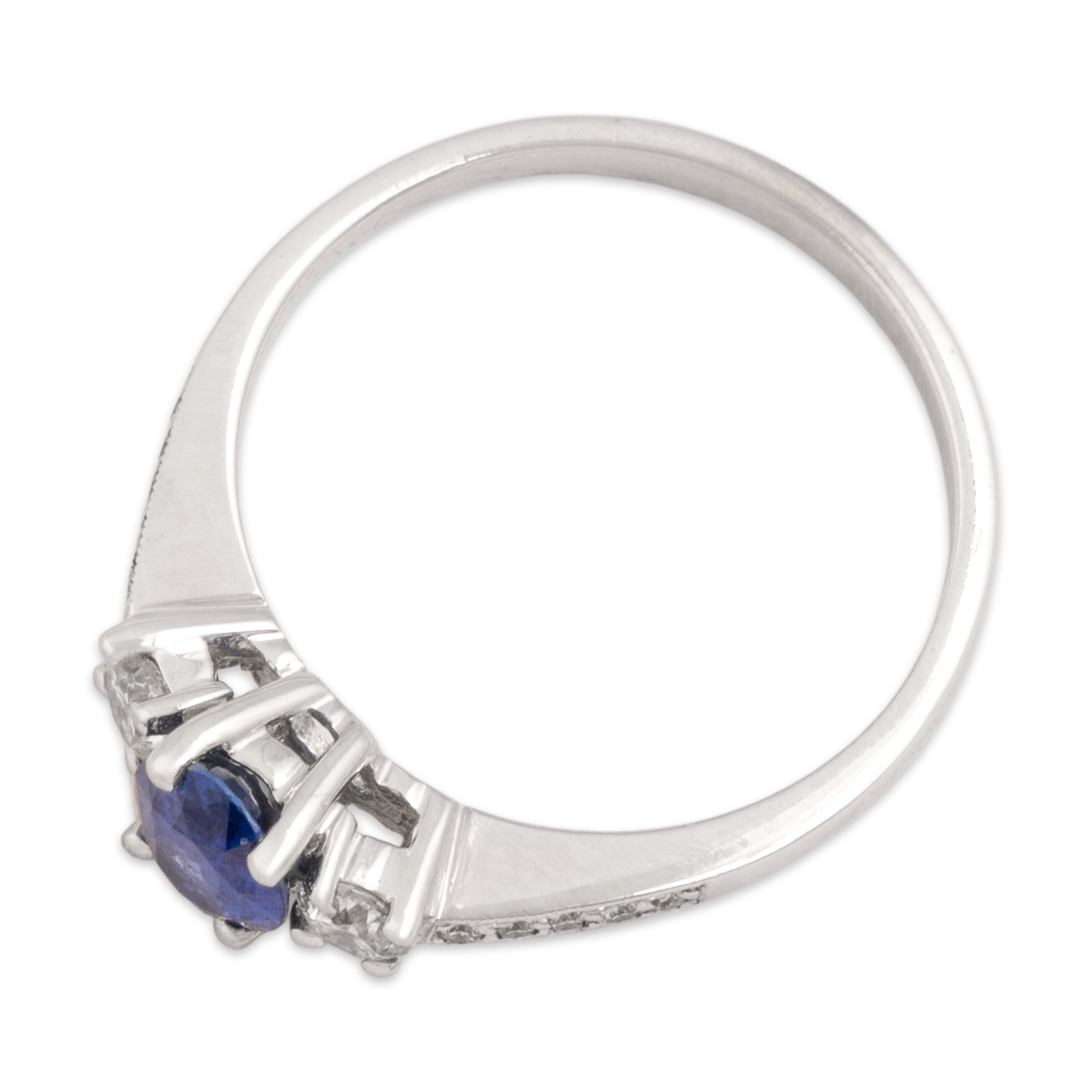 Vintage 14k White Gold .85ct Blue Sapphire White Diamond Elegant Accent Shoulder Ring - Overall view