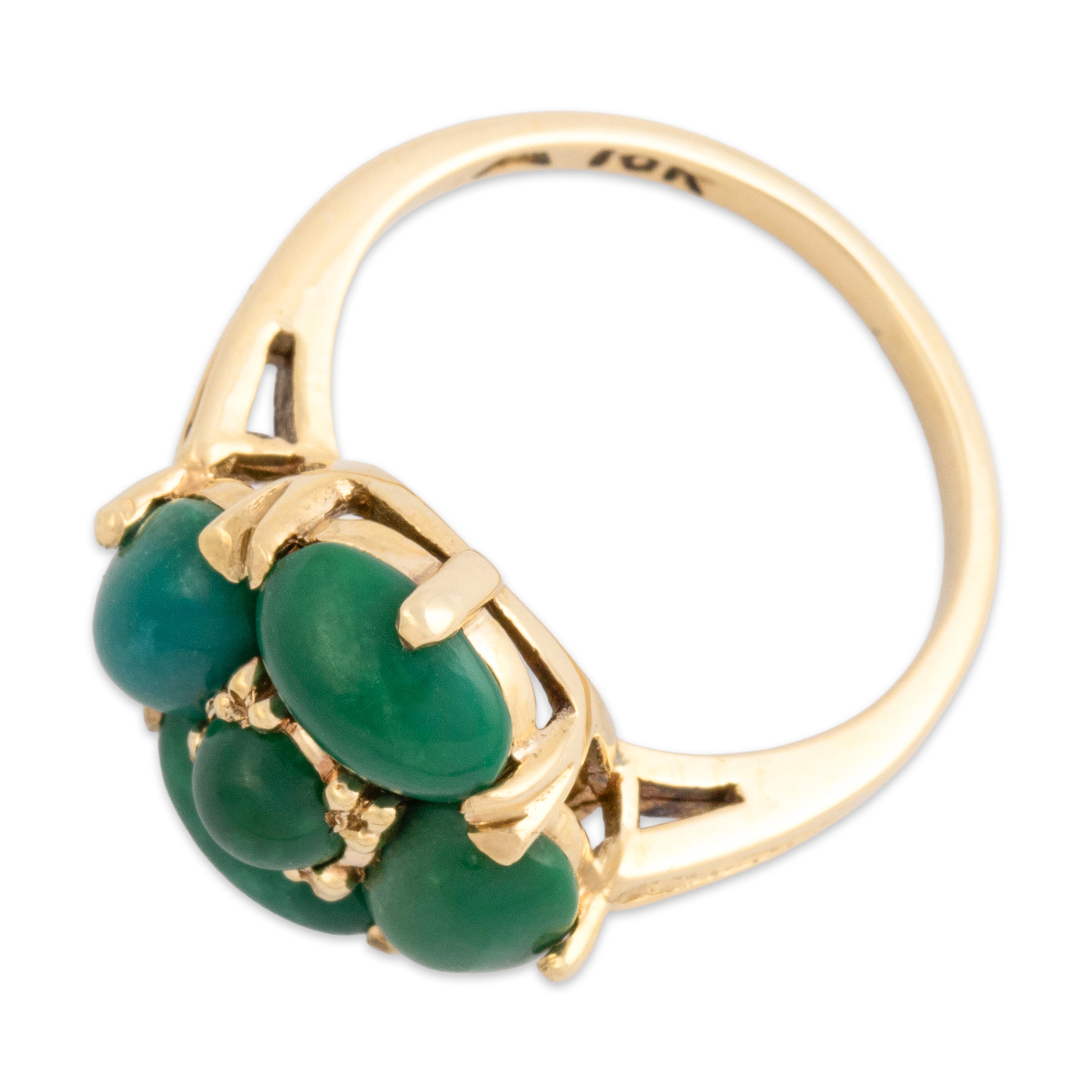 Vintage 10k Yellow Gold 2.23cttw Green Turquoise Cabochon Quatrefoil Ring 4.00