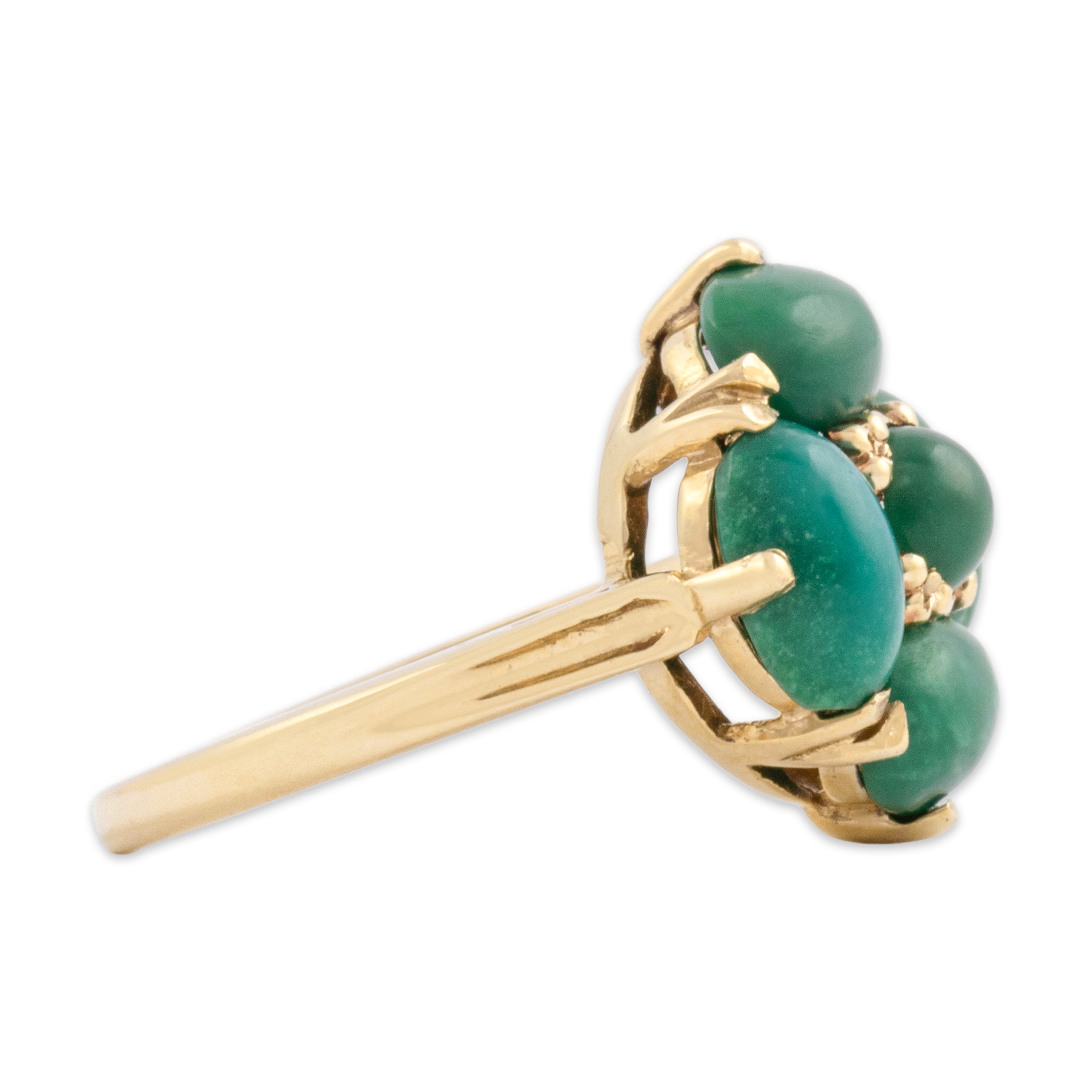 Vintage 10k Yellow Gold 2.23cttw Green Turquoise Cabochon Quatrefoil Ring 4.00