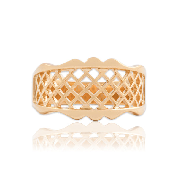 Vintage 14k Yellow Gold Wide Latticework Band Ring 6.25