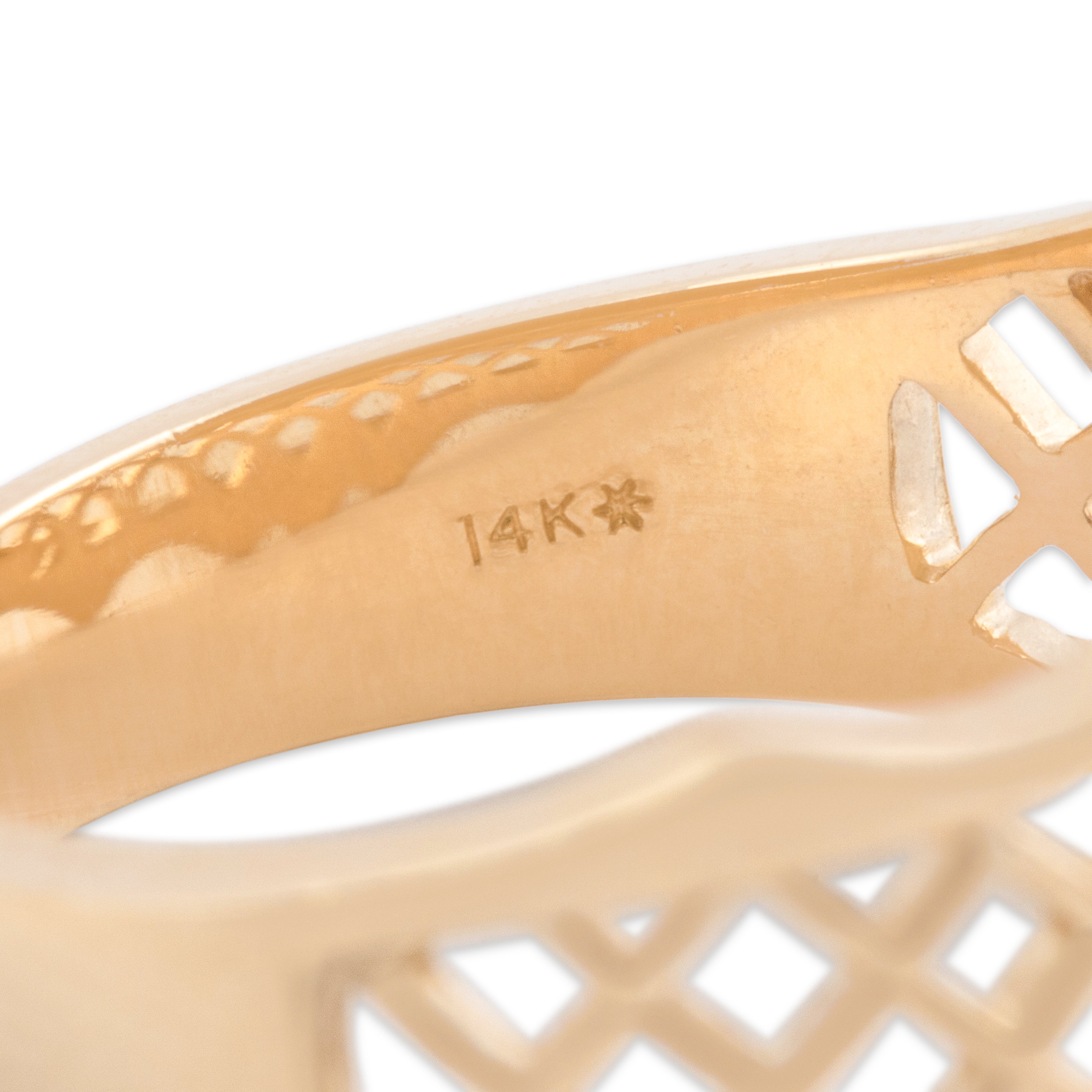 Vintage 14k Yellow Gold Wide Latticework Band Ring - Hallmark view