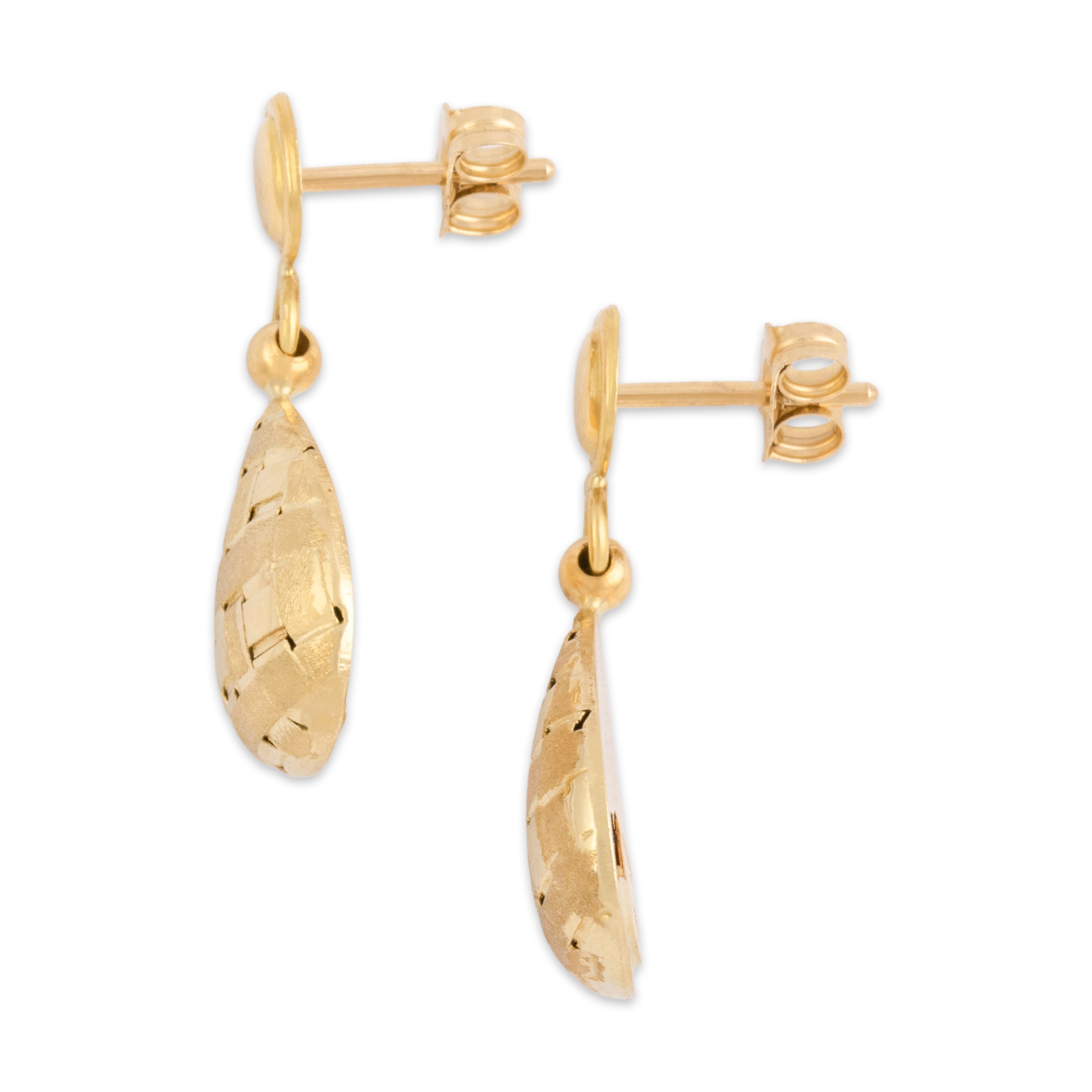 Vintage Italian 14k Yellow Gold Dual Texture Woven Stud Dangle Earrings - Side view