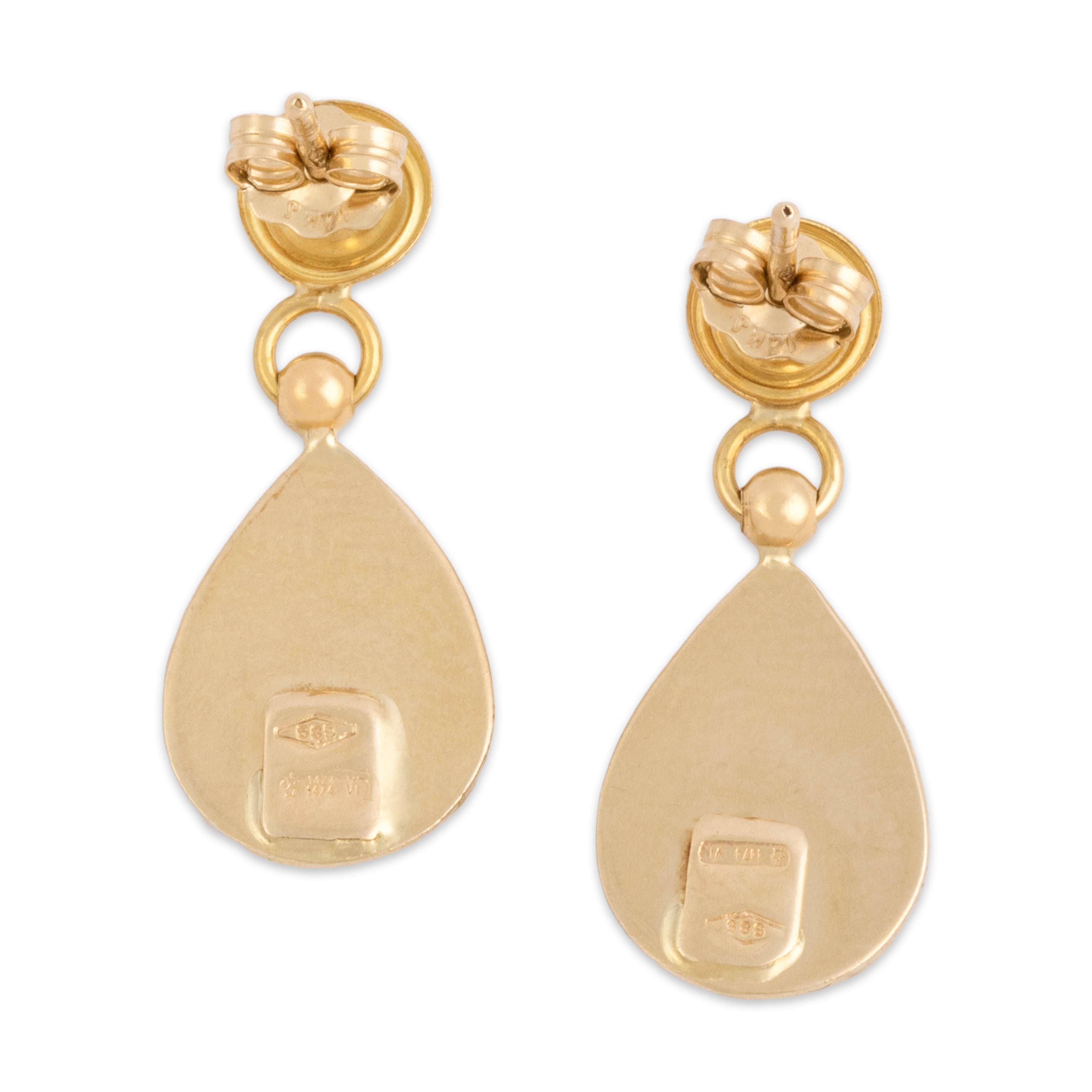 Vintage Italian 14k Yellow Gold Dual Texture Woven Stud Dangle Earrings - Back view