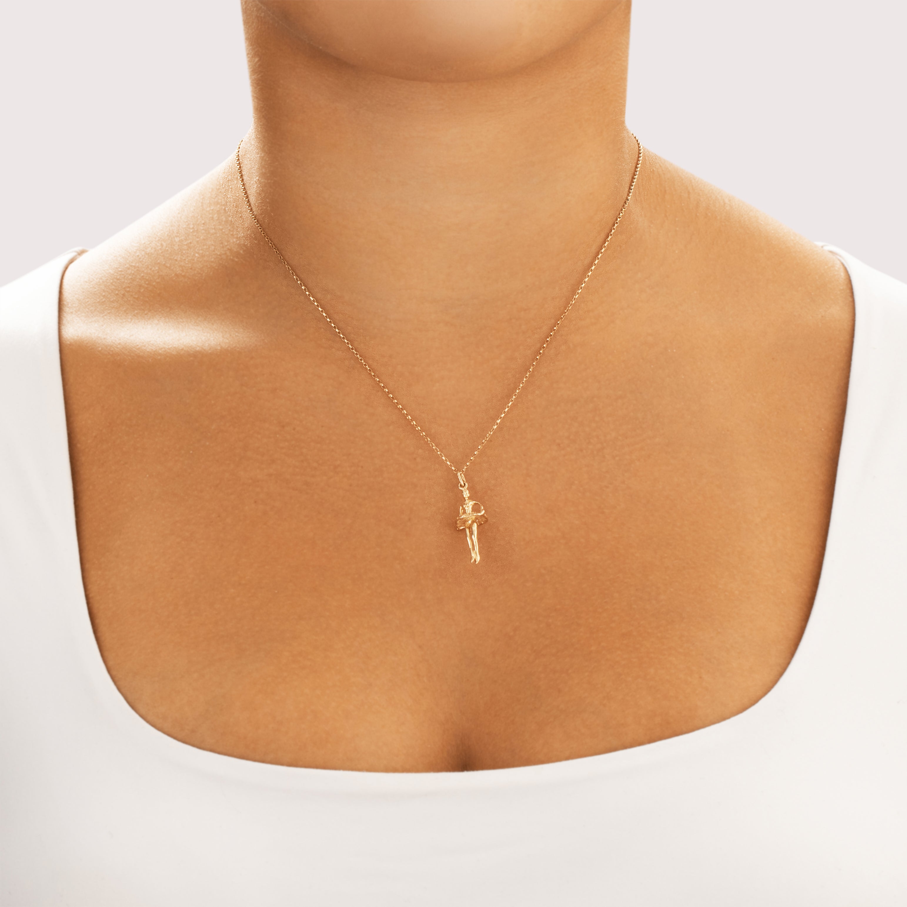 Vintage 14k Yellow Gold Figural Twirling Ballerina En Pointe Charm / Pendant - On model view