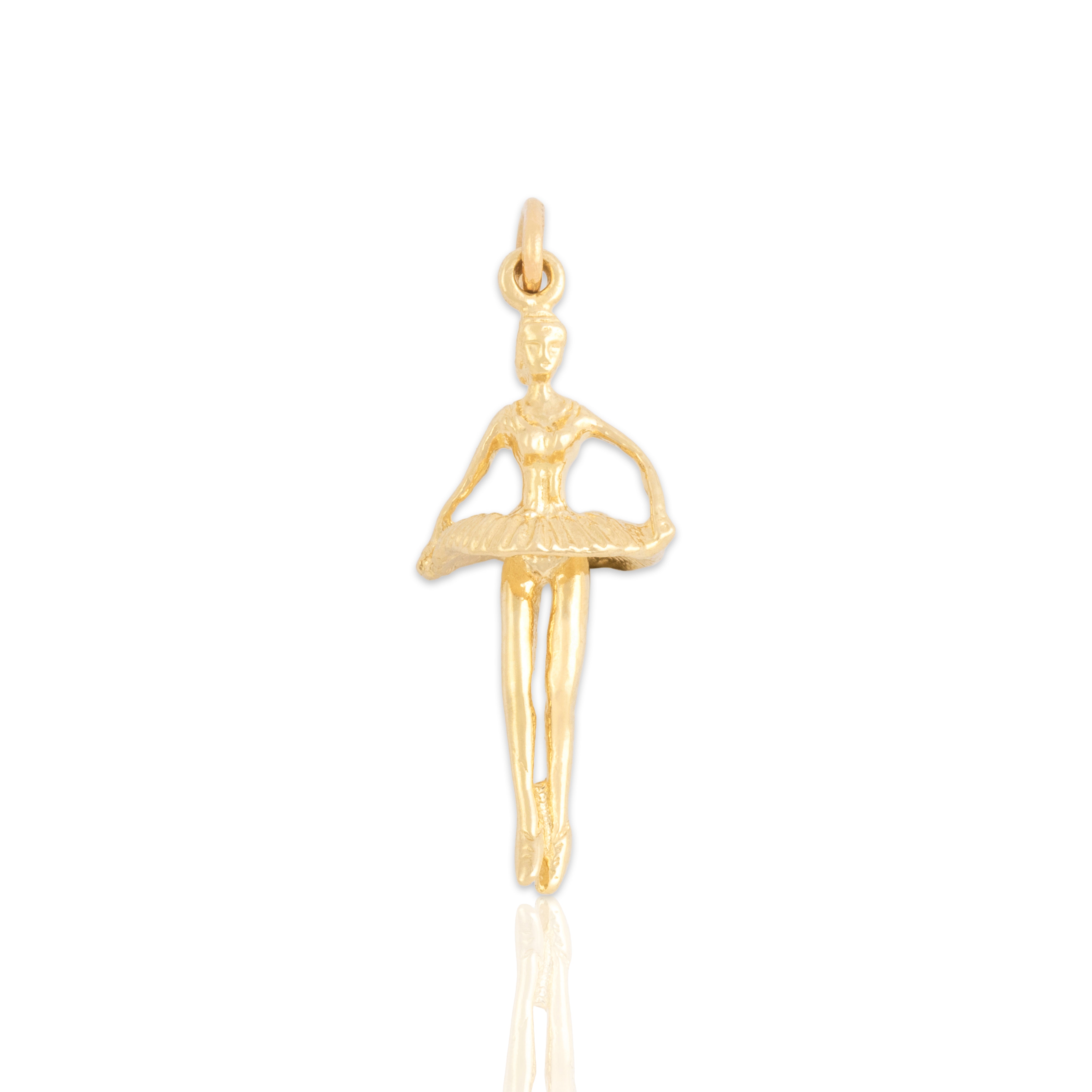 Vintage 14k Yellow Gold Figural Twirling Ballerina En Pointe Charm / Pendant