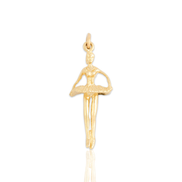 Vintage 14k Yellow Gold Figural Twirling Ballerina En Pointe Charm / Pendant