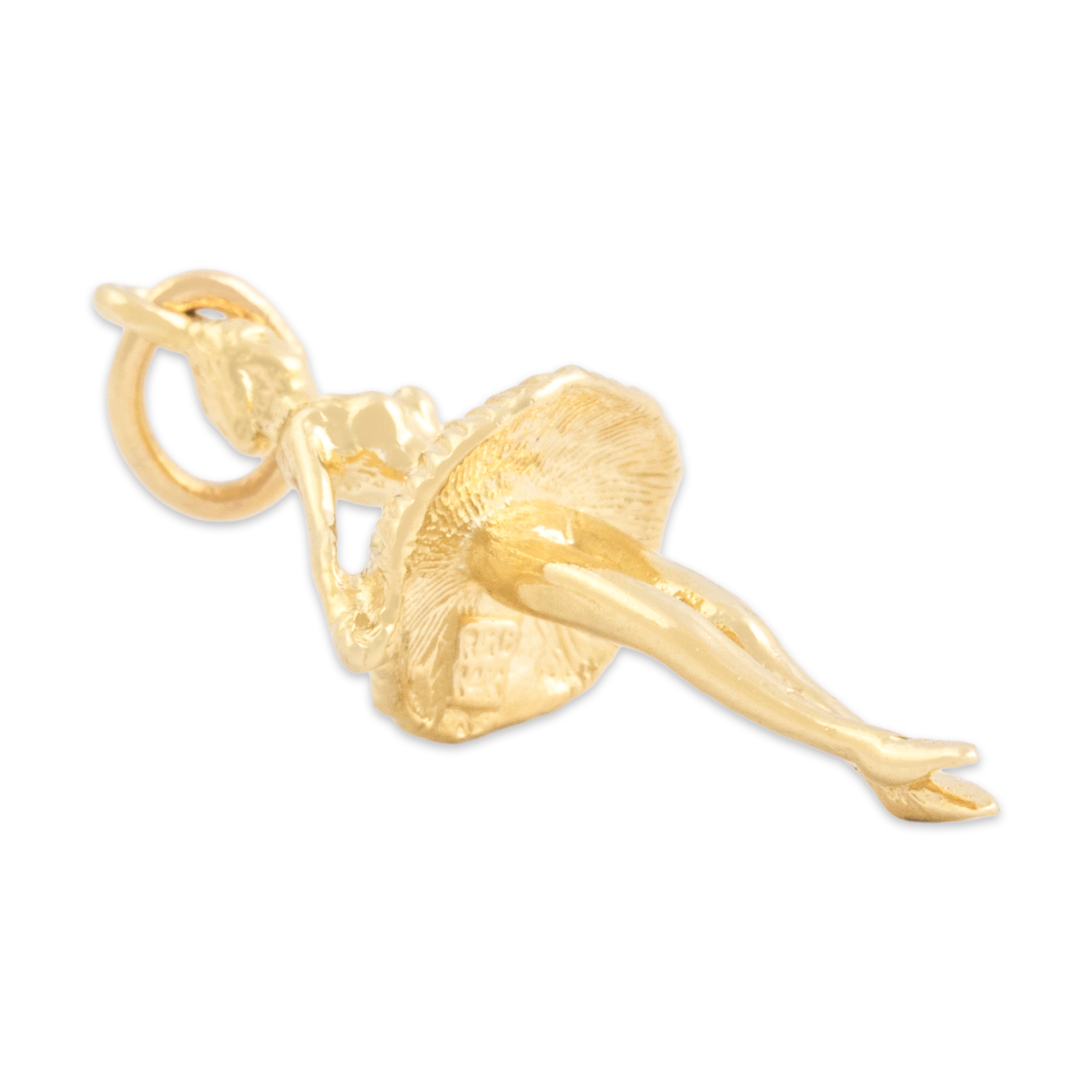 Vintage 14k Yellow Gold Figural Twirling Ballerina En Pointe Charm / Pendant